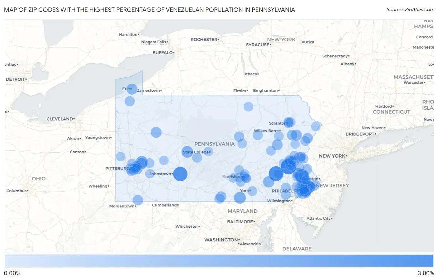 Zip Codes with the Highest Percentage of Venezuelan Population in Pennsylvania Map