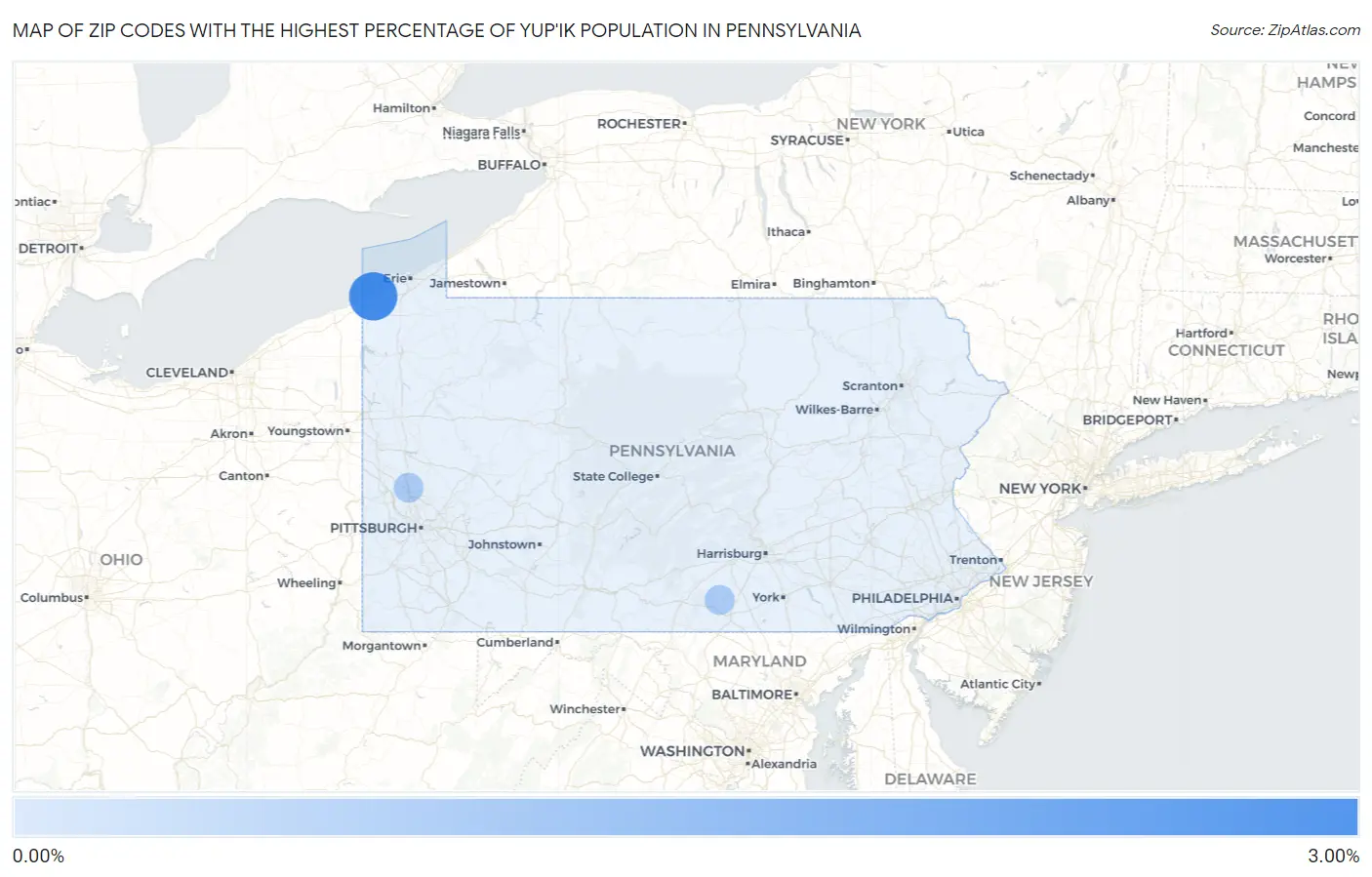 Zip Codes with the Highest Percentage of Yup'ik Population in Pennsylvania Map