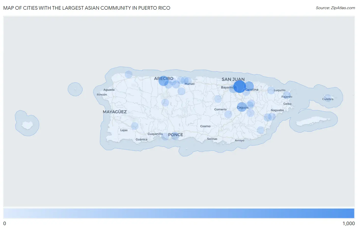 Cities with the Largest Asian Community in Puerto Rico Map