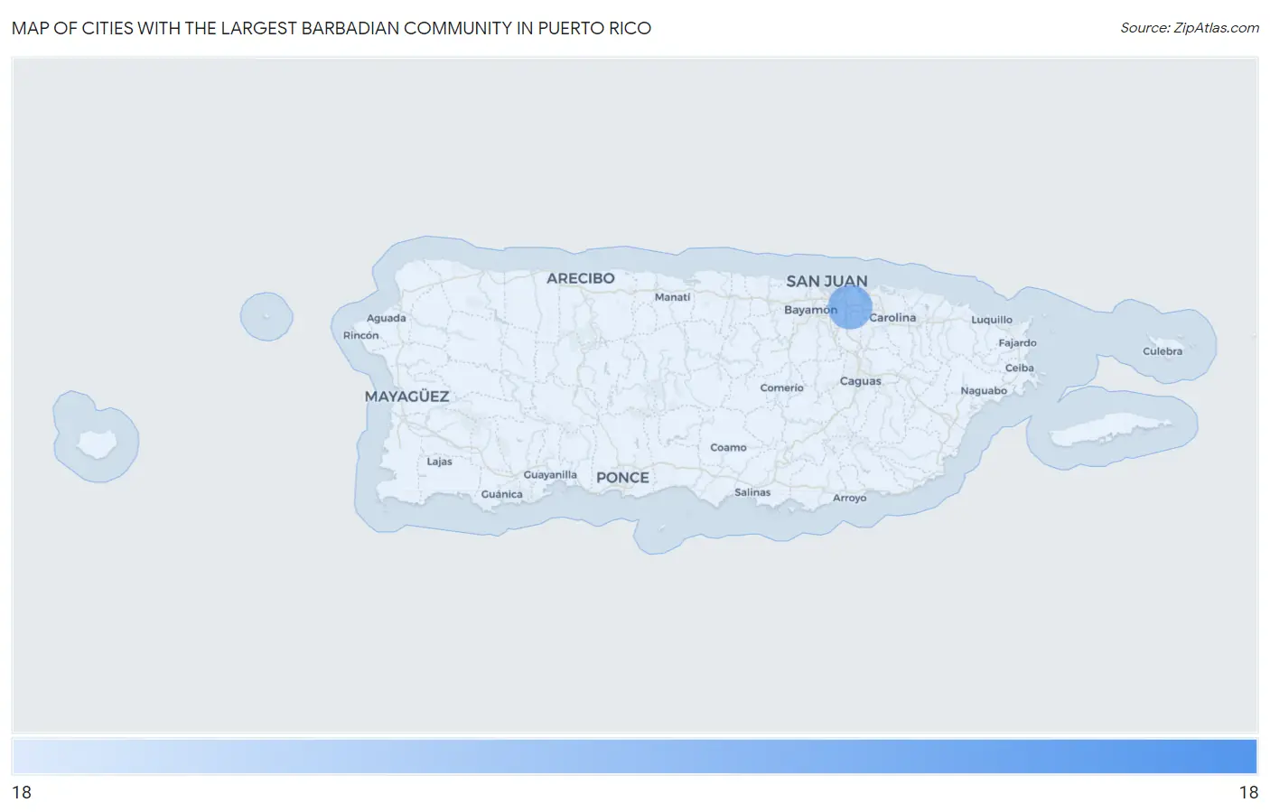 Cities with the Largest Barbadian Community in Puerto Rico Map