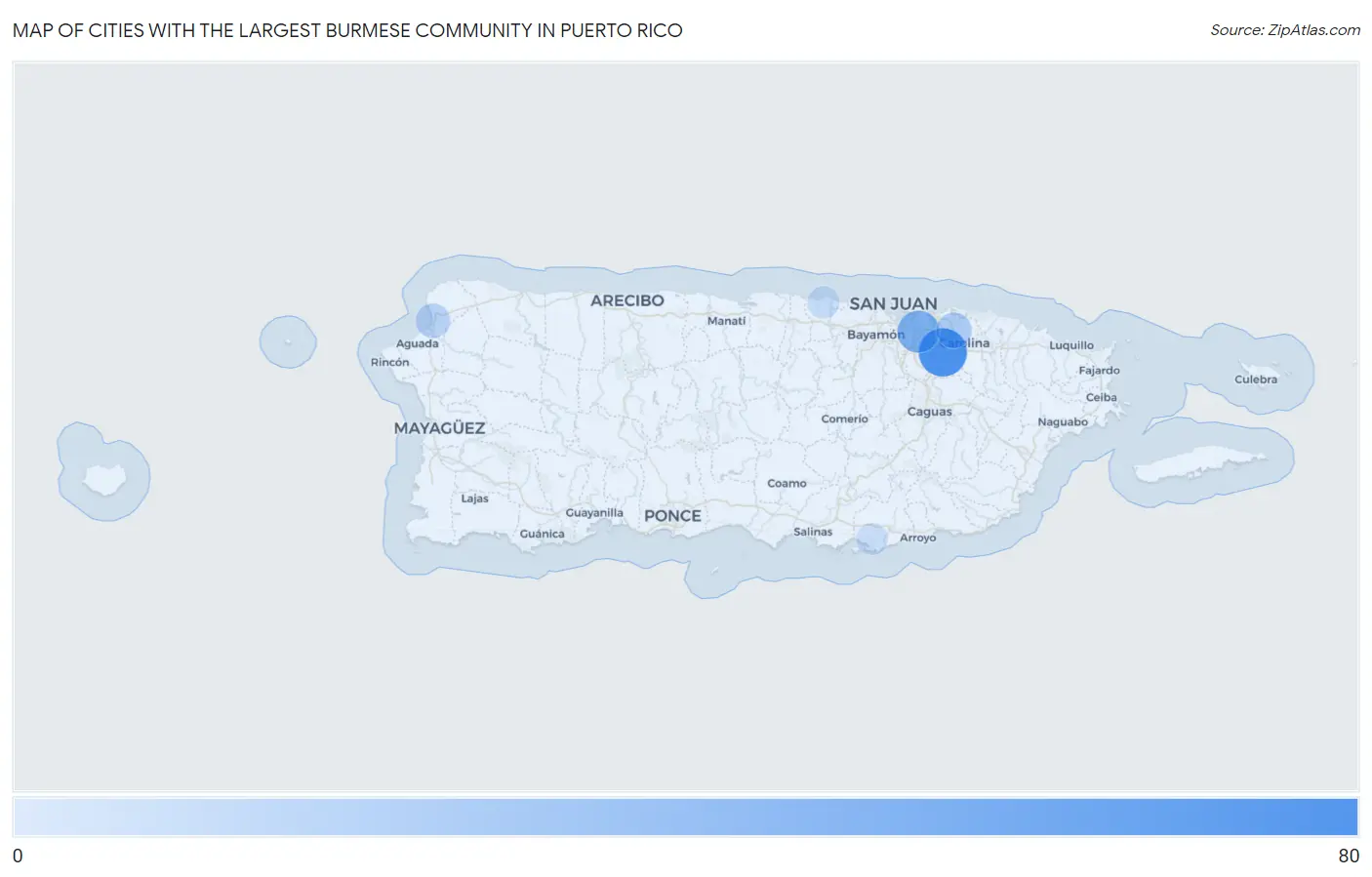 Cities with the Largest Burmese Community in Puerto Rico Map