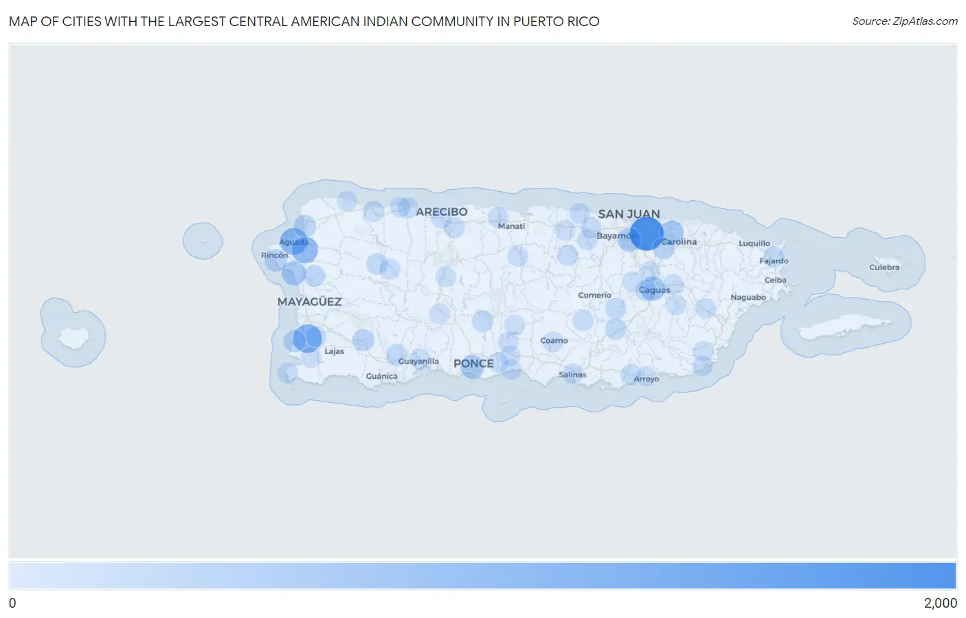 Cities with the Largest Central American Indian Community in Puerto Rico Map