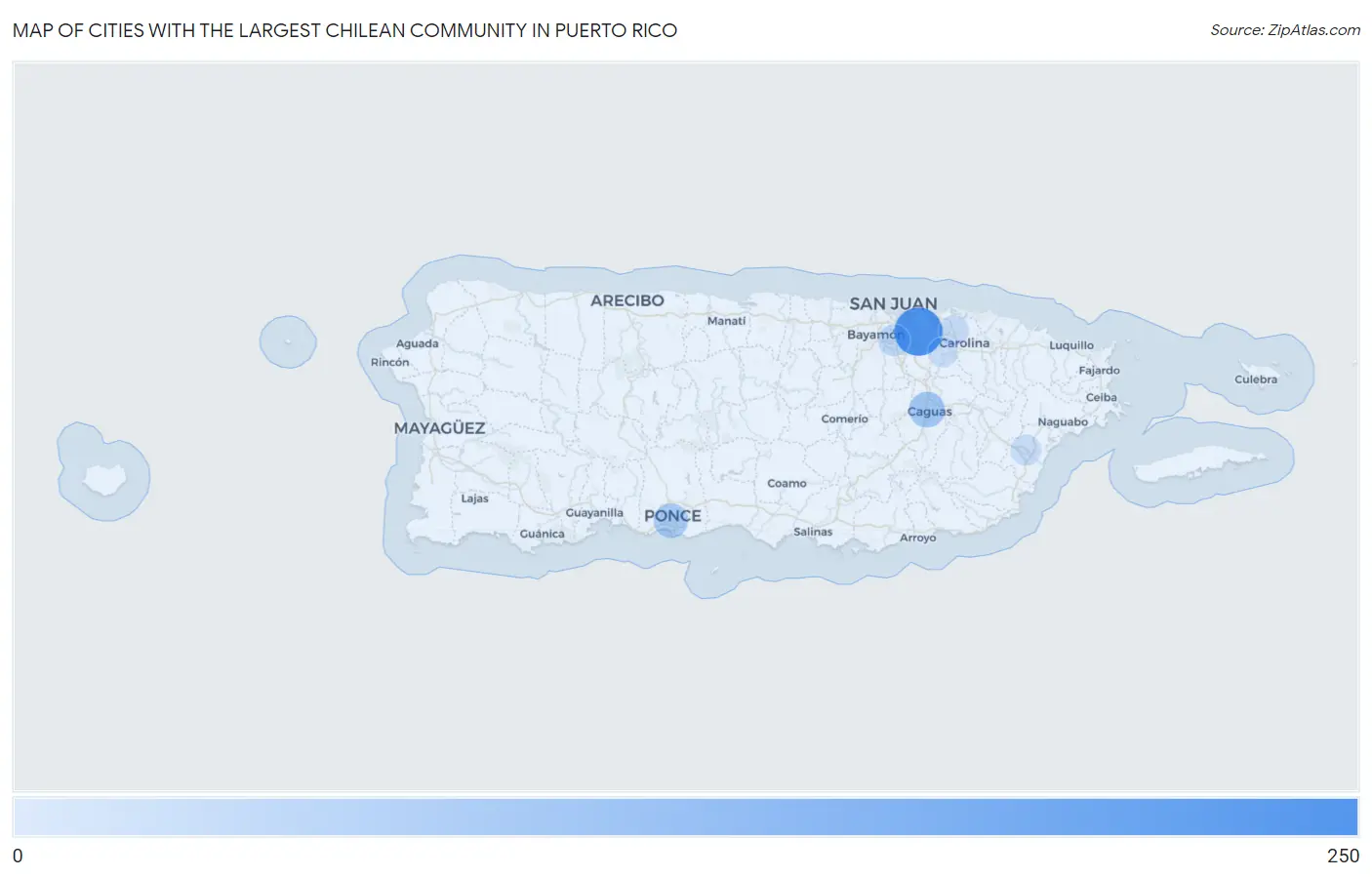 Cities with the Largest Chilean Community in Puerto Rico Map