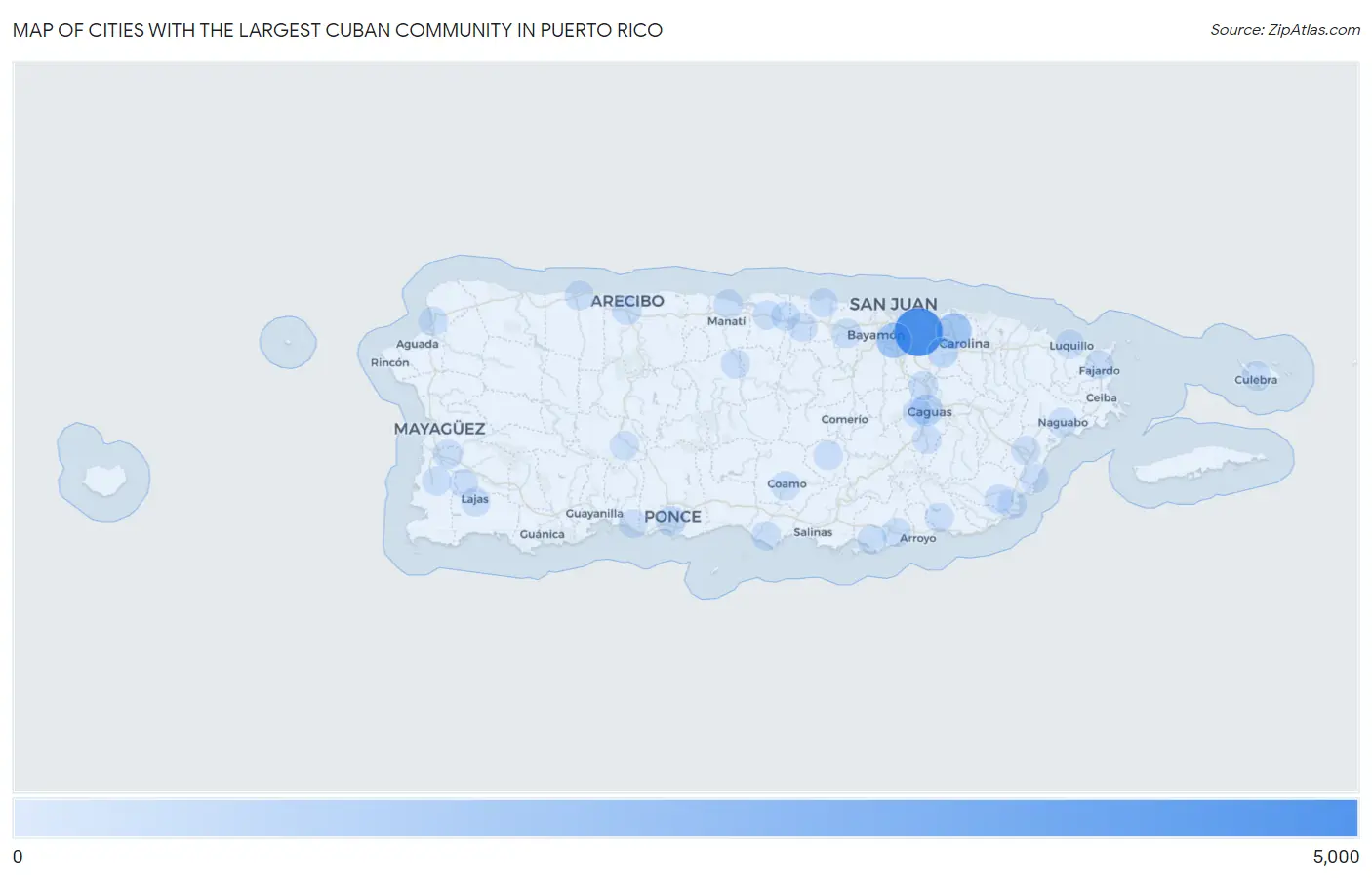 Cities with the Largest Cuban Community in Puerto Rico Map