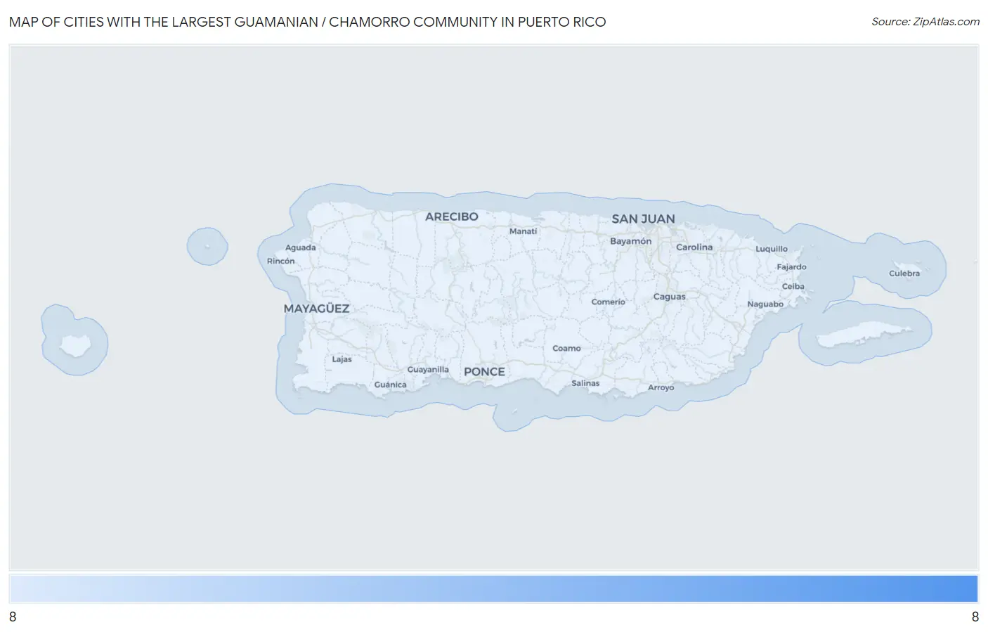 Cities with the Largest Guamanian / Chamorro Community in Puerto Rico Map