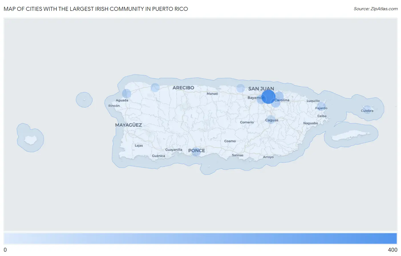 Cities with the Largest Irish Community in Puerto Rico Map