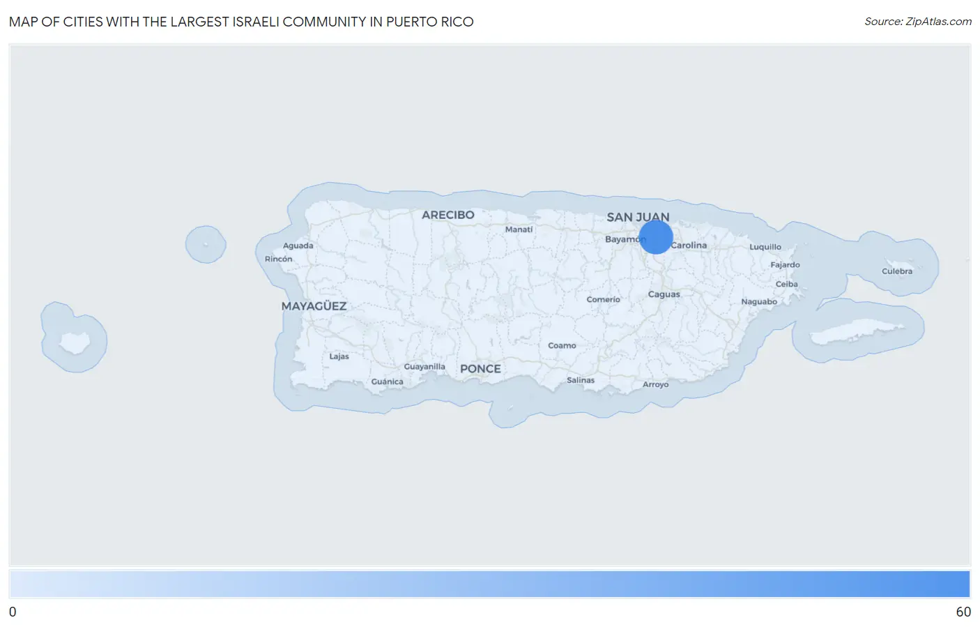 Cities with the Largest Israeli Community in Puerto Rico Map
