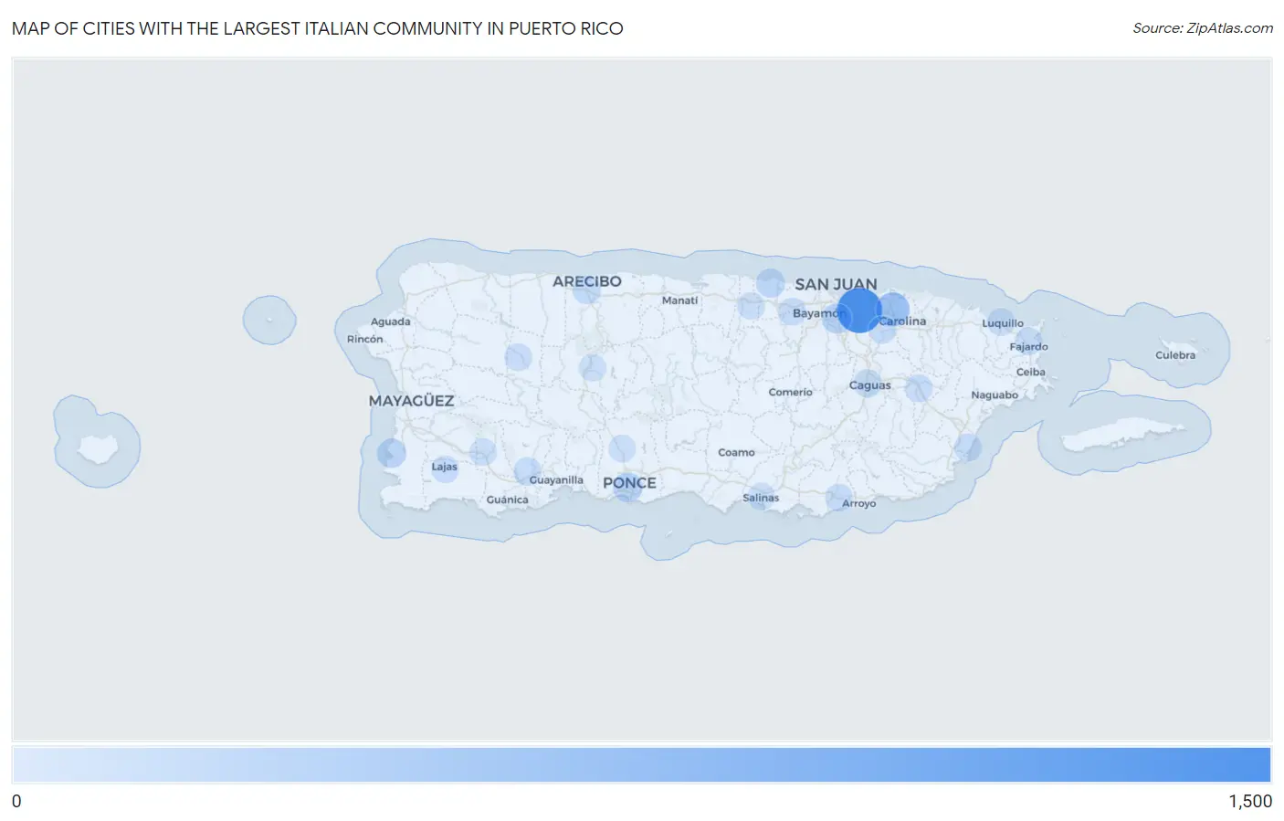 Cities with the Largest Italian Community in Puerto Rico Map