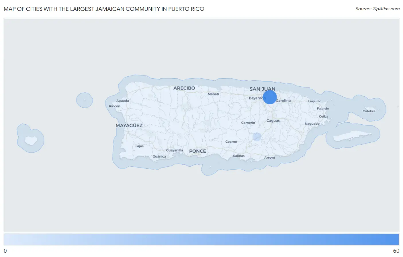 Cities with the Largest Jamaican Community in Puerto Rico Map