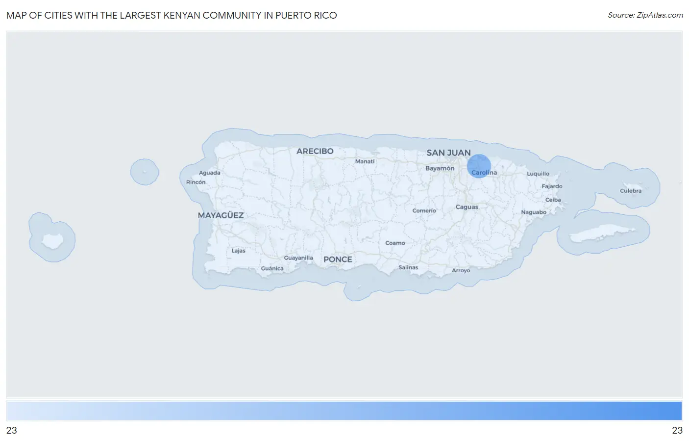 Cities with the Largest Kenyan Community in Puerto Rico Map