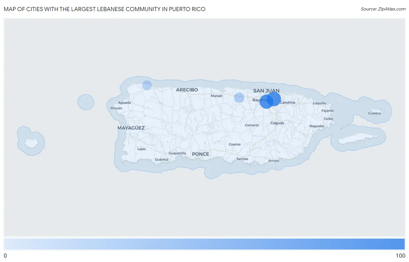 Cities with the Largest Lebanese Community in Puerto Rico Map