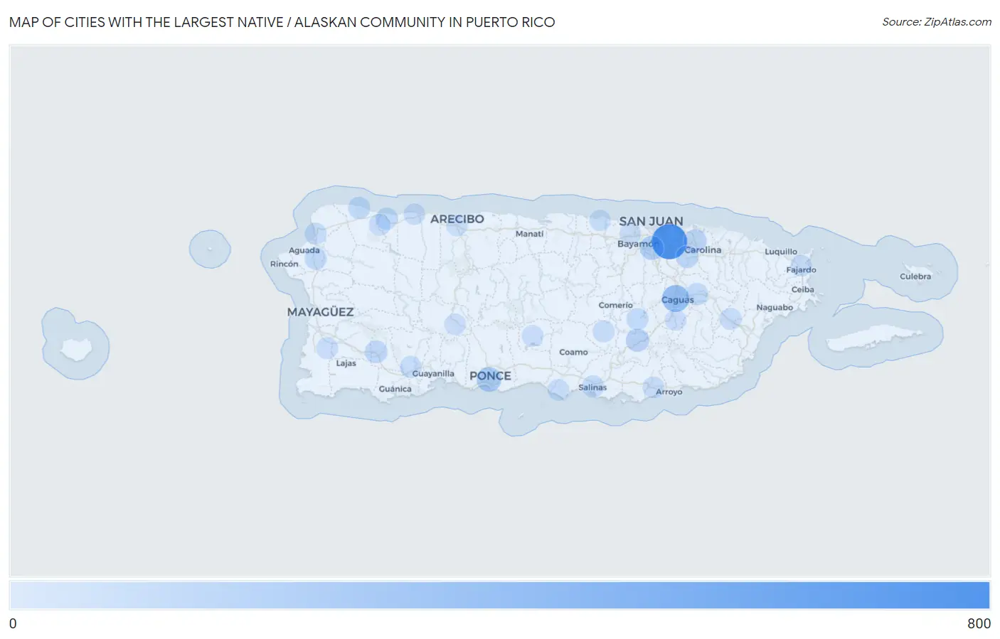 Cities with the Largest Native / Alaskan Community in Puerto Rico Map