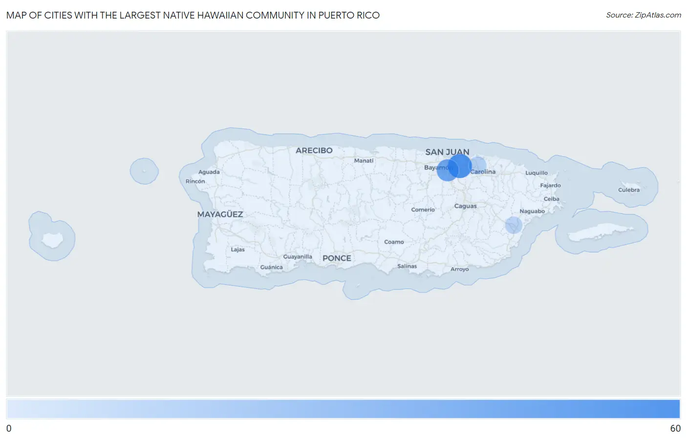 Cities with the Largest Native Hawaiian Community in Puerto Rico Map