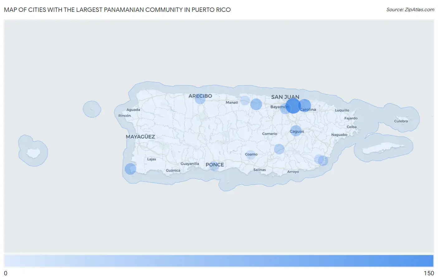 Cities with the Largest Panamanian Community in Puerto Rico Map