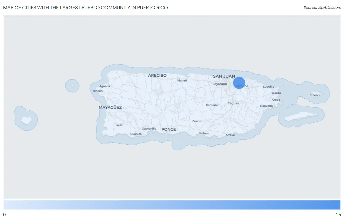 Cities with the Largest Pueblo Community in Puerto Rico Map
