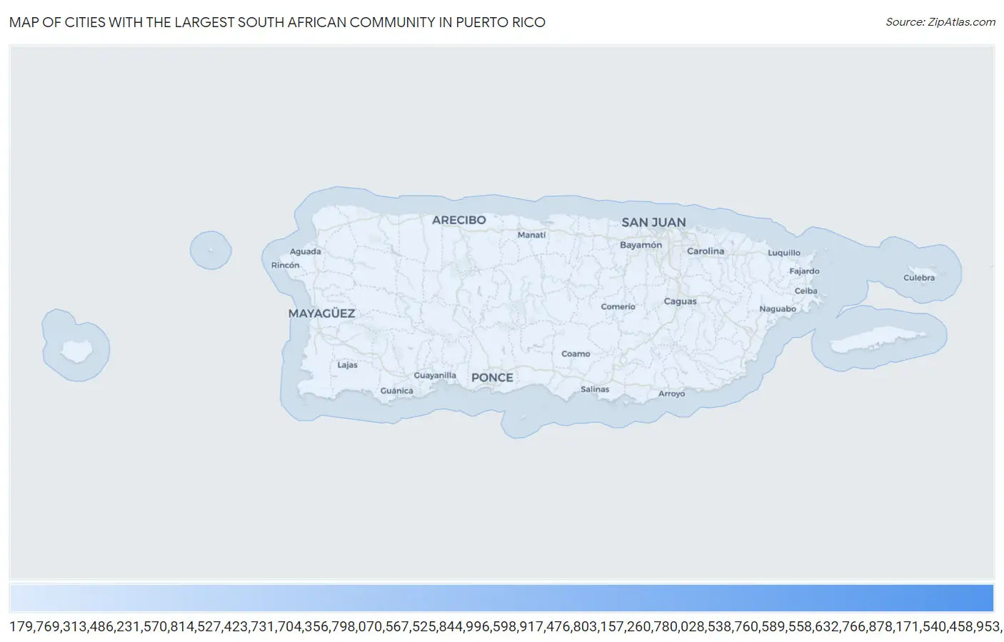 Cities with the Largest South African Community in Puerto Rico Map