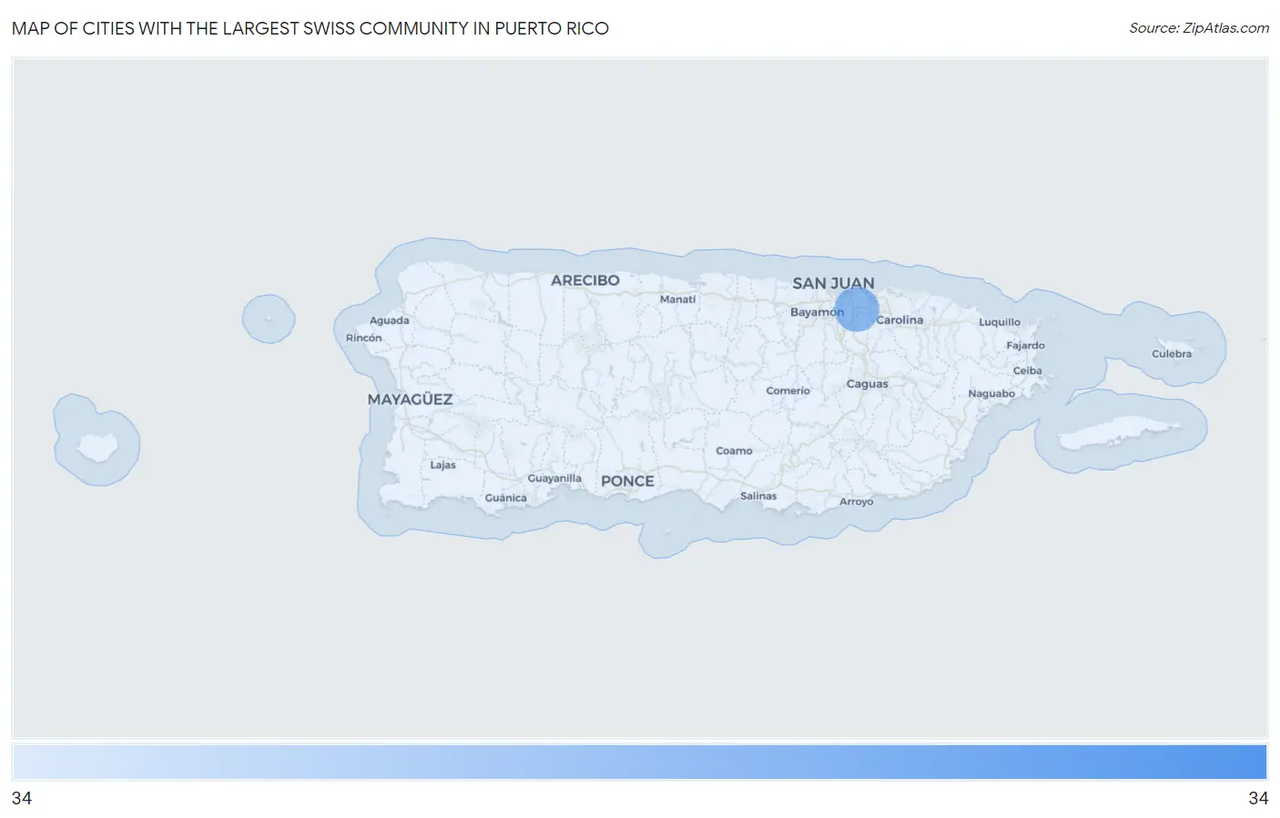Cities with the Largest Swiss Community in Puerto Rico Map