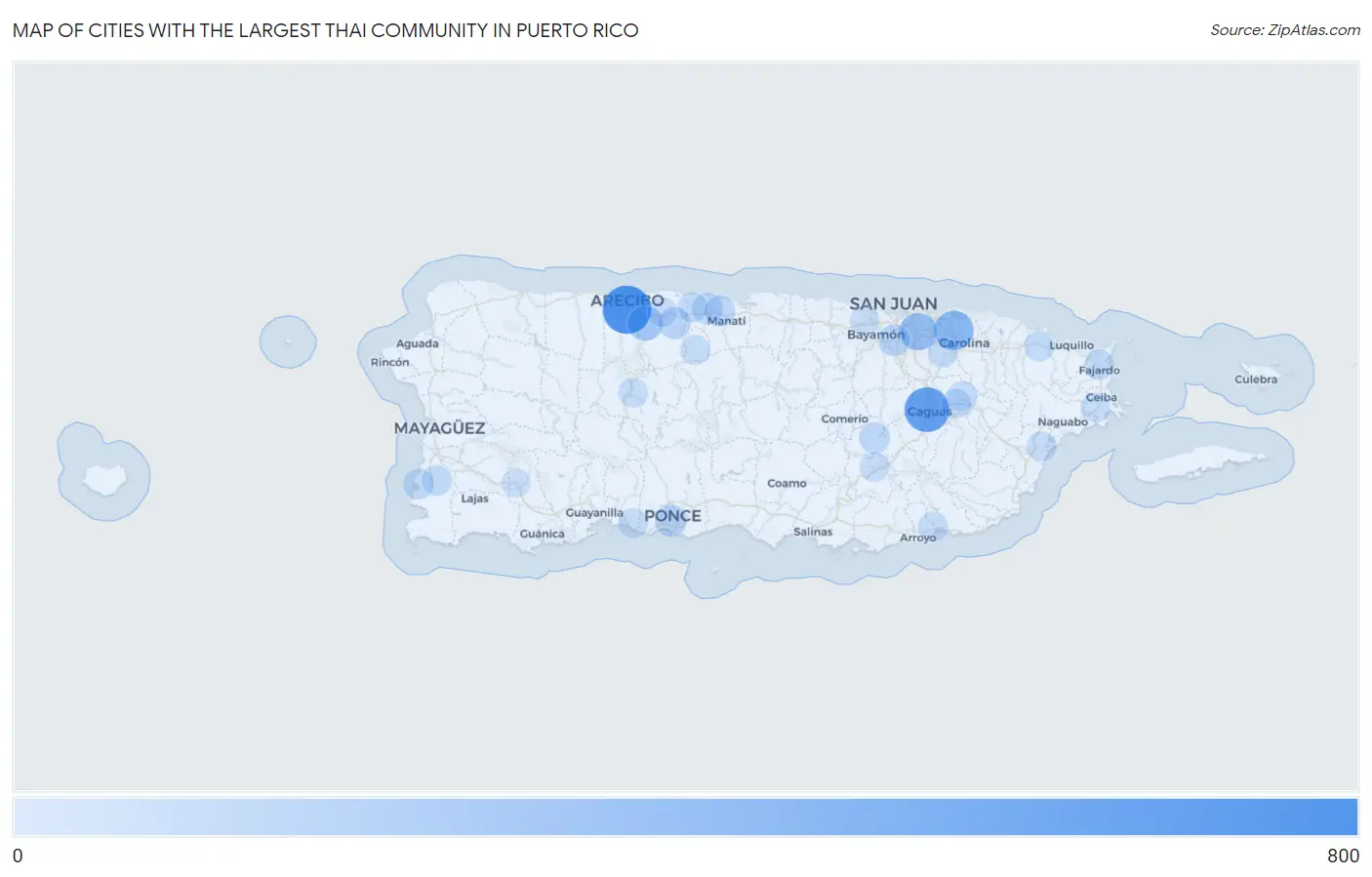 Cities with the Largest Thai Community in Puerto Rico Map