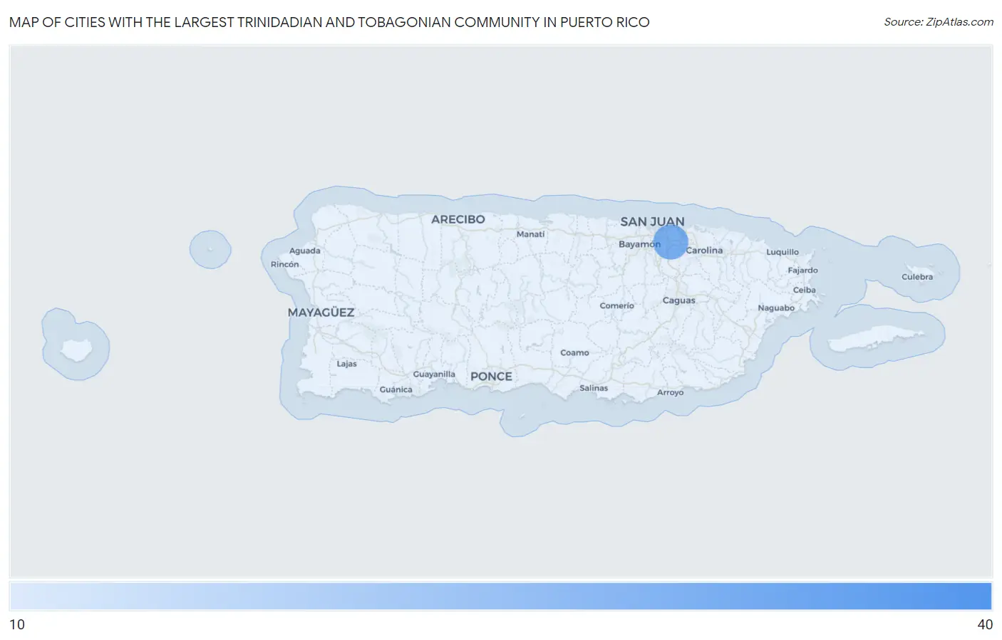 Cities with the Largest Trinidadian and Tobagonian Community in Puerto Rico Map