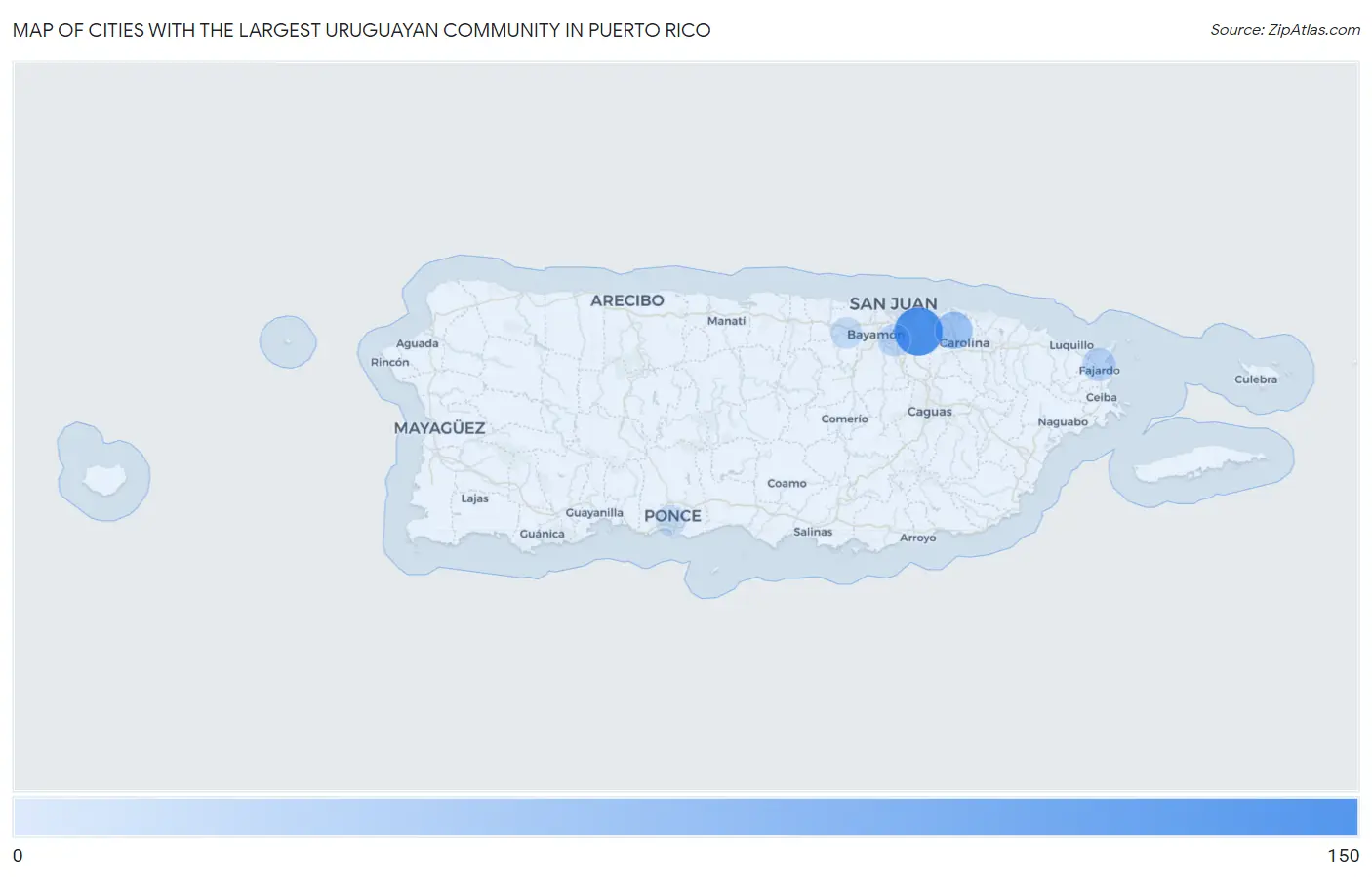 Cities with the Largest Uruguayan Community in Puerto Rico Map