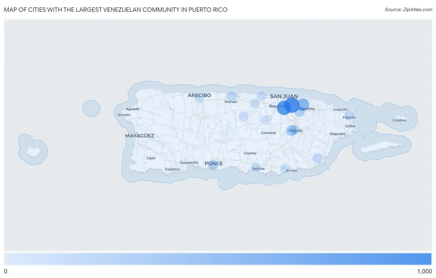 Cities with the Largest Venezuelan Community in Puerto Rico Map