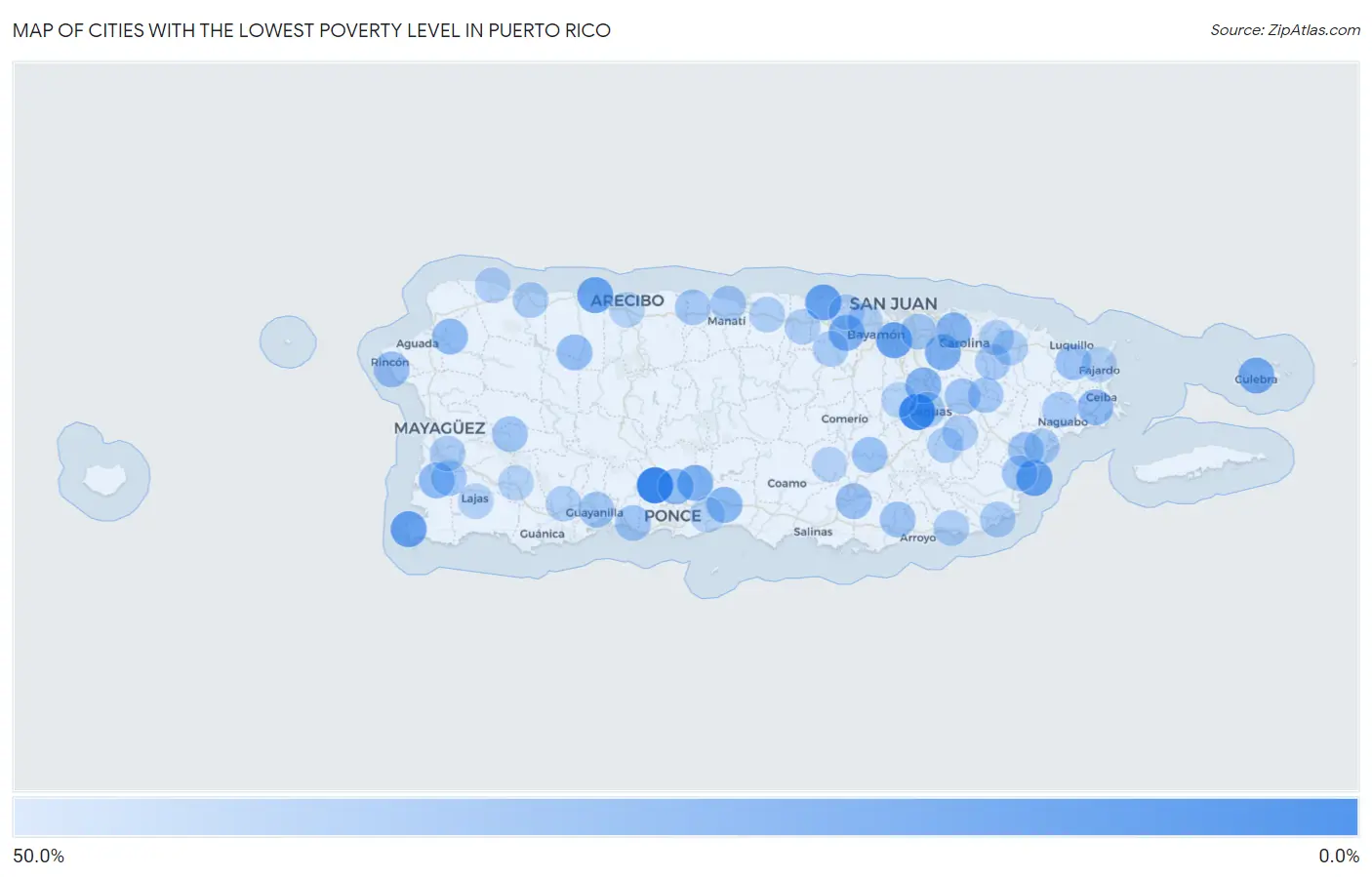 Cities with the Lowest Poverty Level in Puerto Rico Map