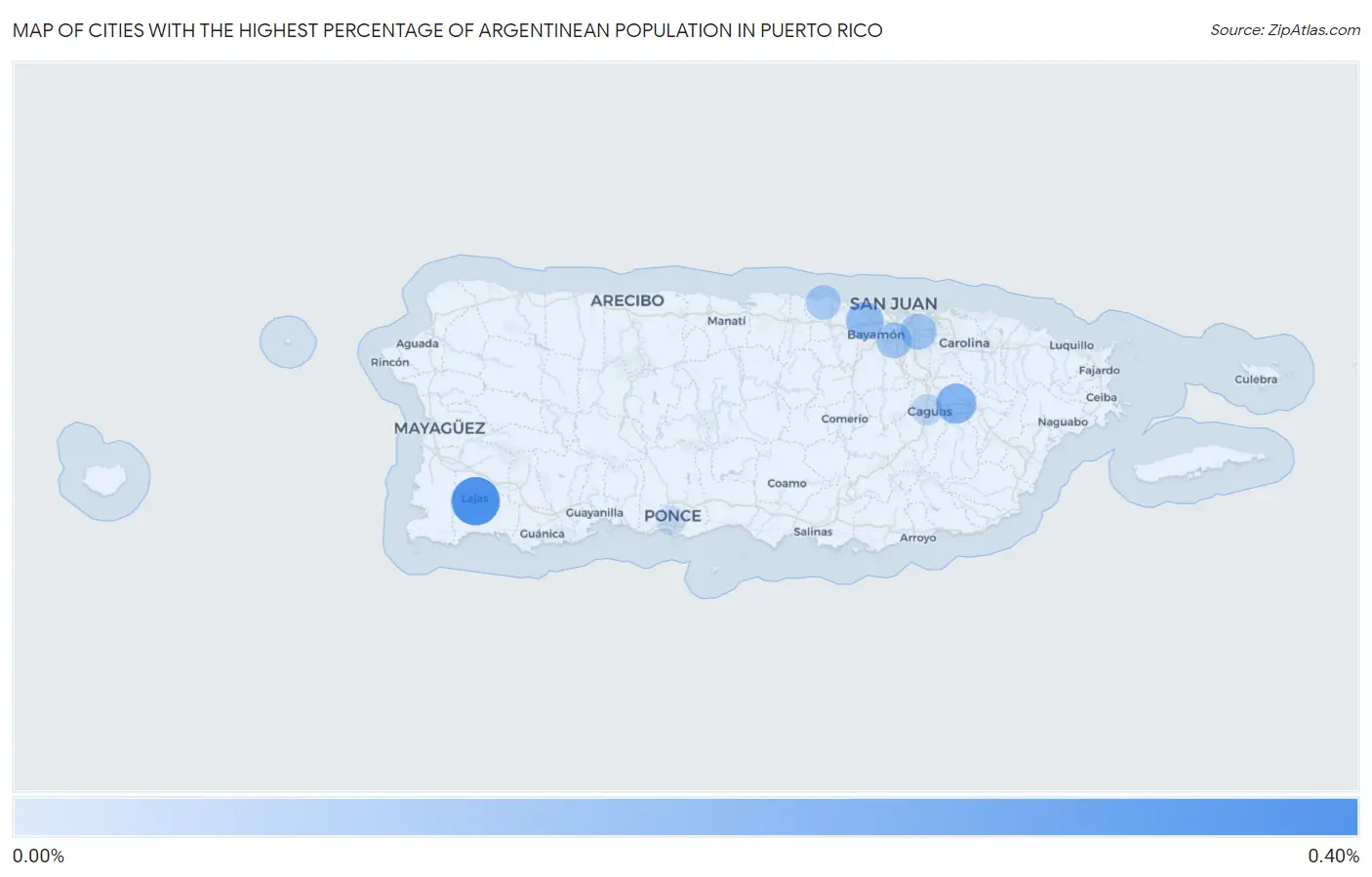 Cities with the Highest Percentage of Argentinean Population in Puerto Rico Map