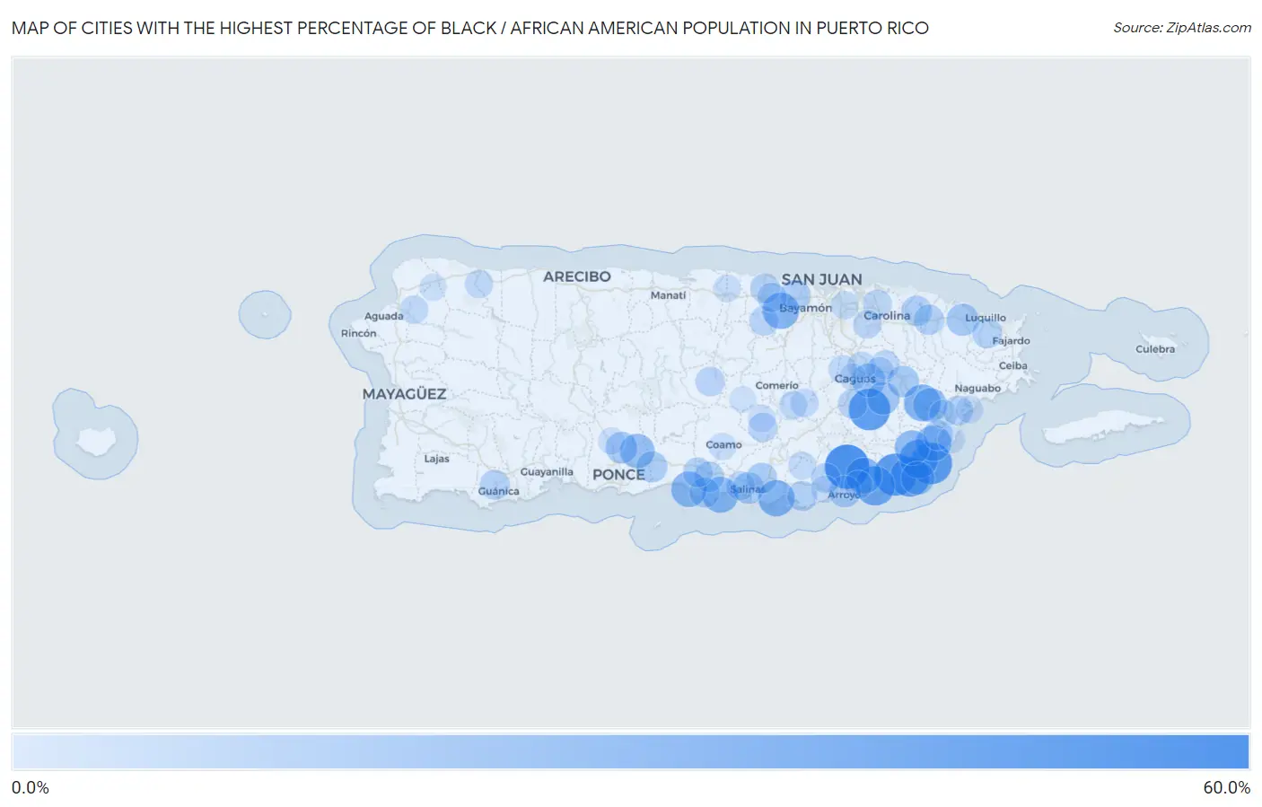 Cities with the Highest Percentage of Black / African American Population in Puerto Rico Map