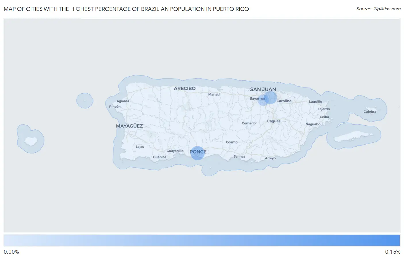 Cities with the Highest Percentage of Brazilian Population in Puerto Rico Map