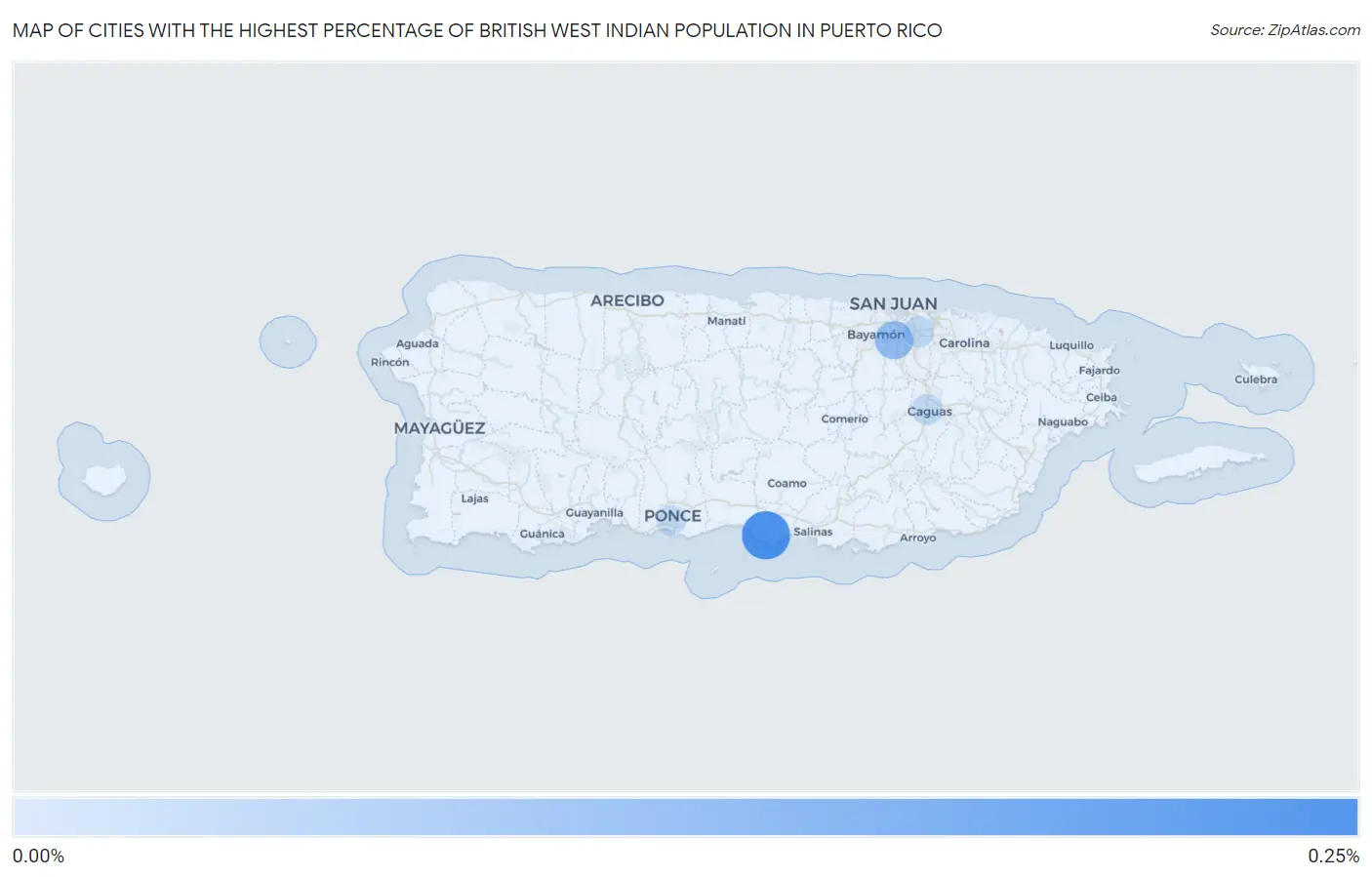 Cities with the Highest Percentage of British West Indian Population in Puerto Rico Map