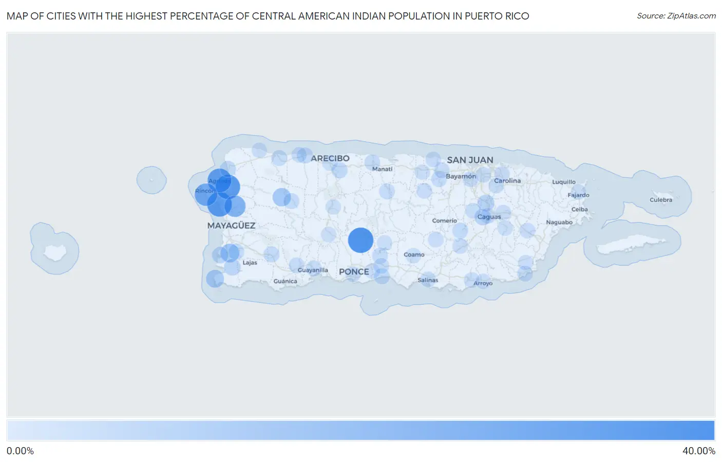 Cities with the Highest Percentage of Central American Indian Population in Puerto Rico Map