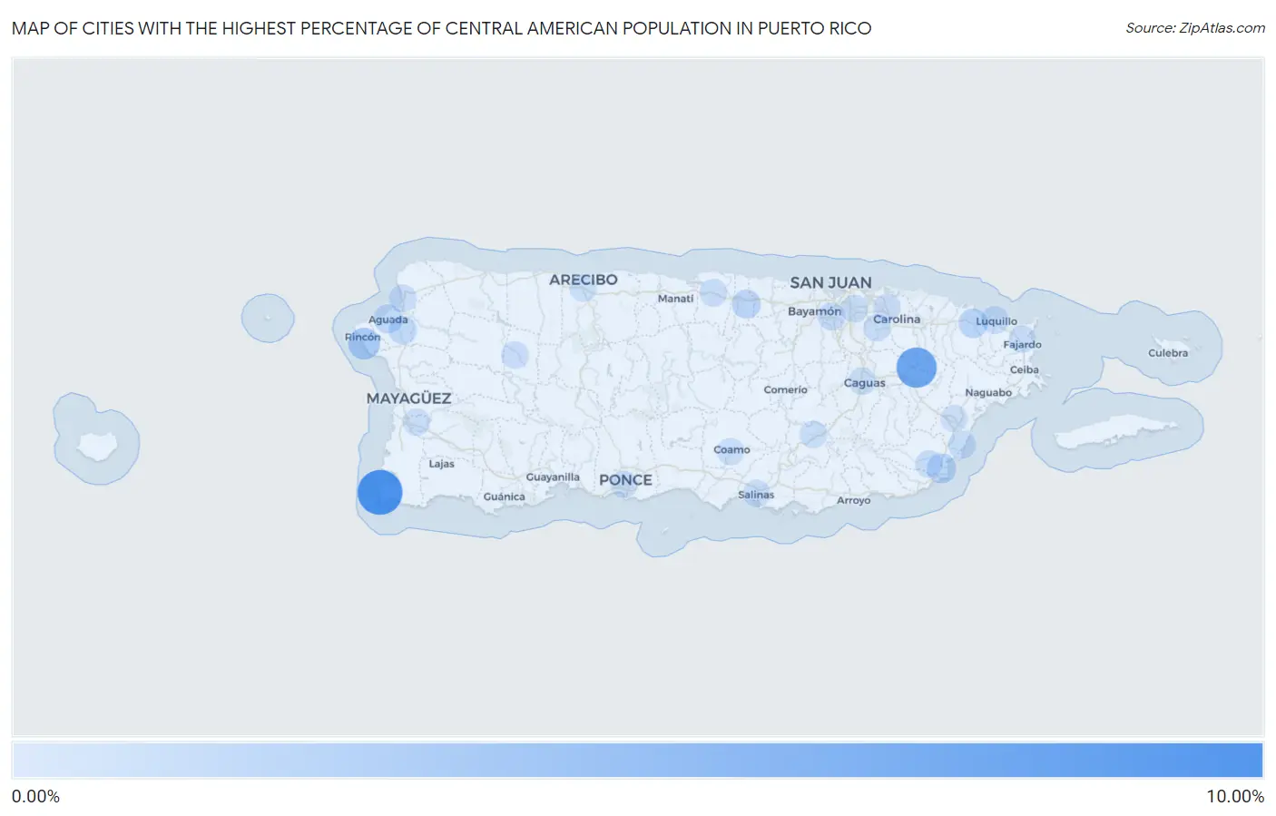 Cities with the Highest Percentage of Central American Population in Puerto Rico Map