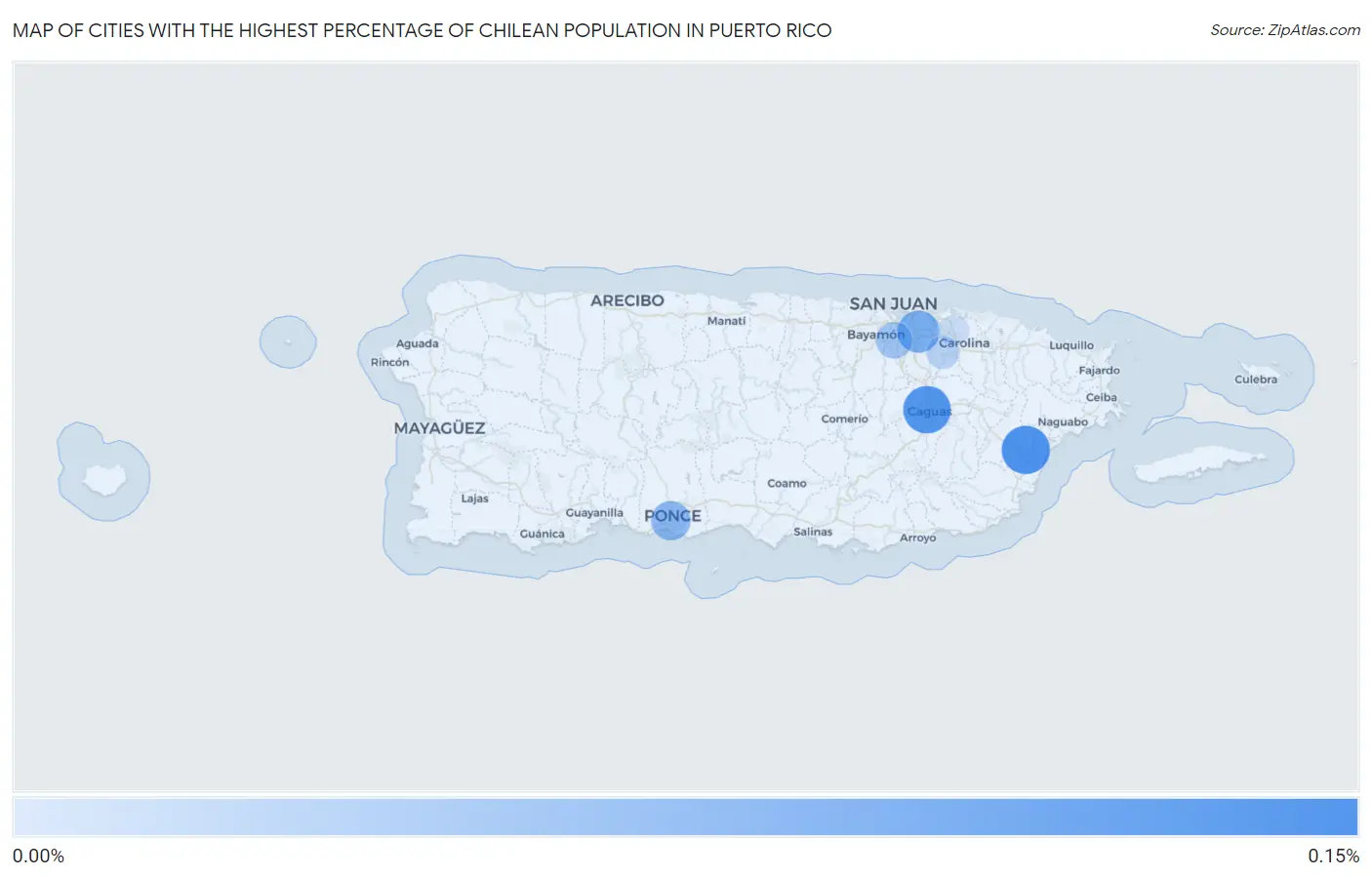 Cities with the Highest Percentage of Chilean Population in Puerto Rico Map