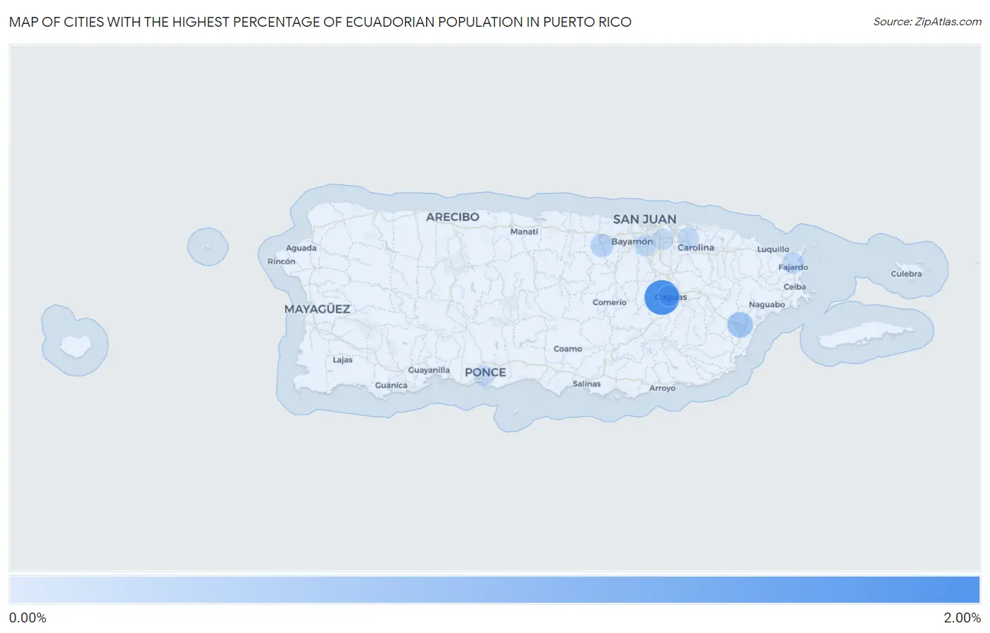 Cities with the Highest Percentage of Ecuadorian Population in Puerto Rico Map