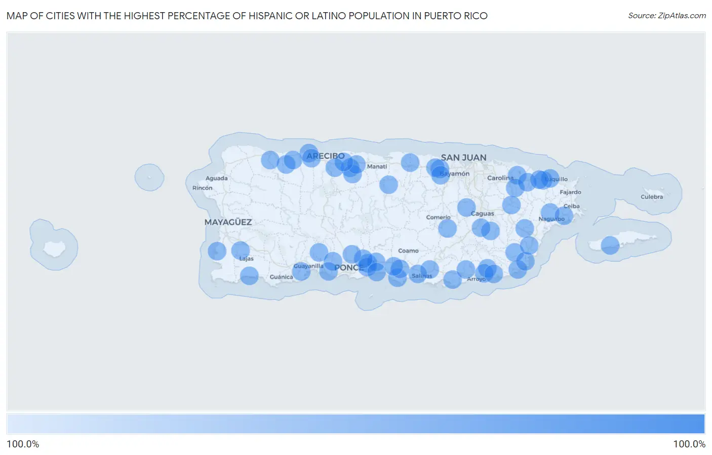 Cities with the Highest Percentage of Hispanic or Latino Population in Puerto Rico Map