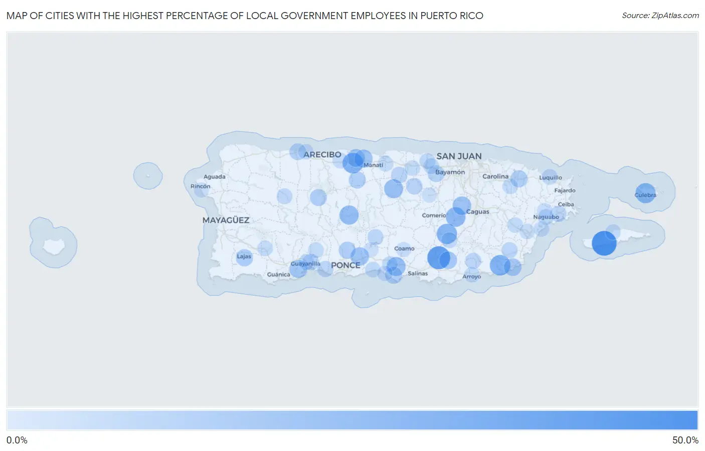 Cities with the Highest Percentage of Local Government Employees in Puerto Rico Map