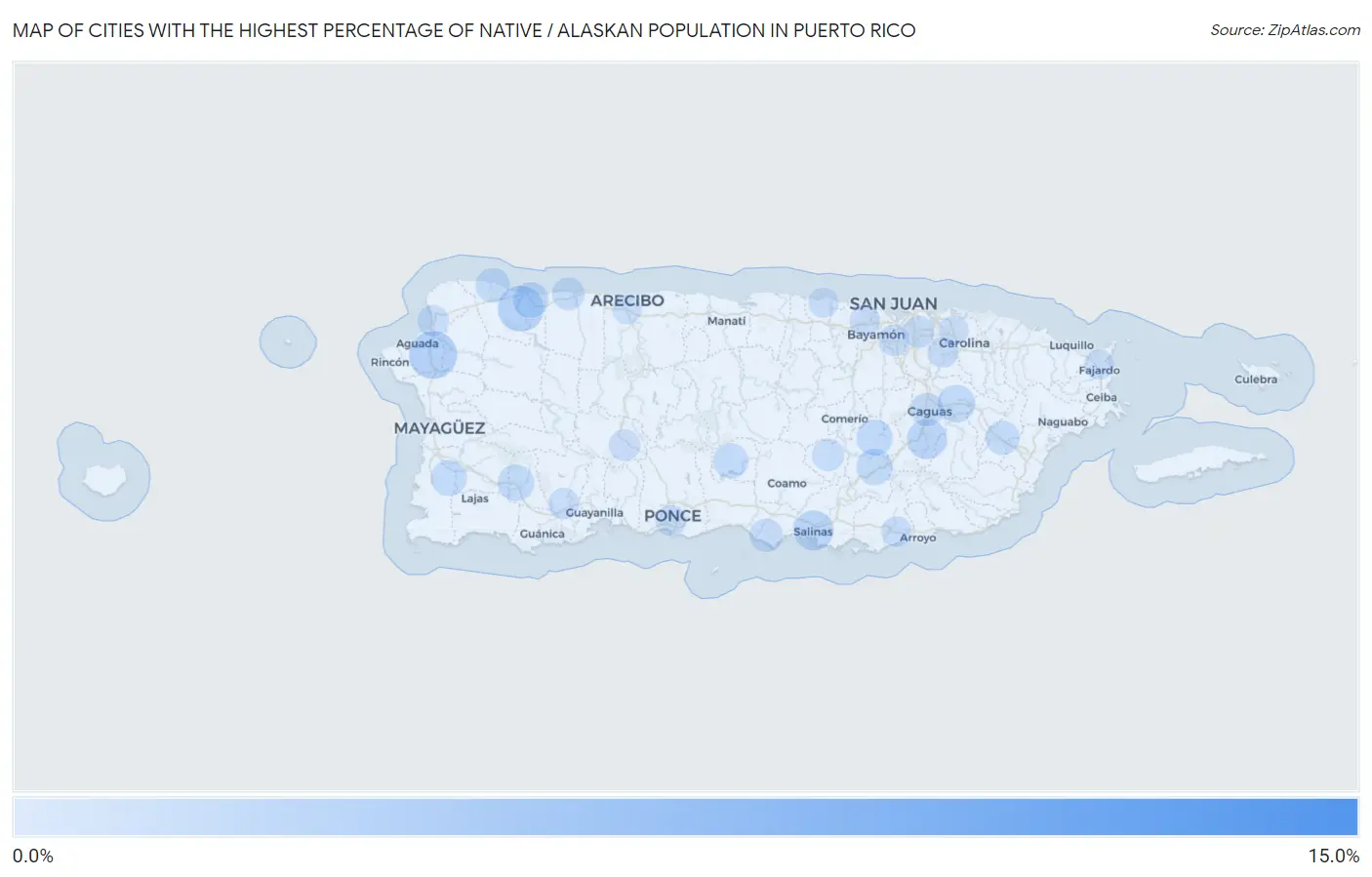 Cities with the Highest Percentage of Native / Alaskan Population in Puerto Rico Map