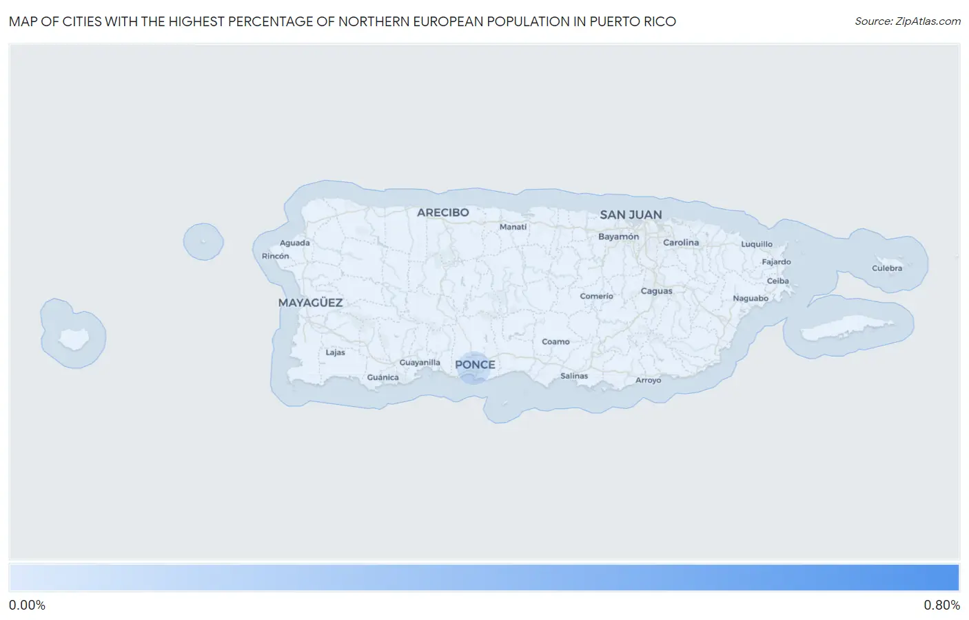 Cities with the Highest Percentage of Northern European Population in Puerto Rico Map