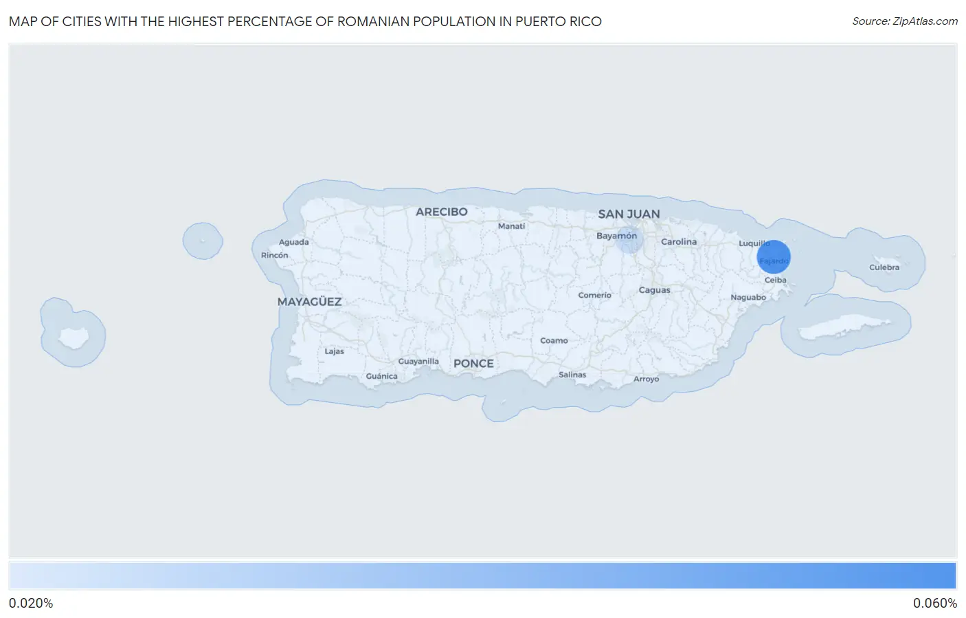 Cities with the Highest Percentage of Romanian Population in Puerto Rico Map