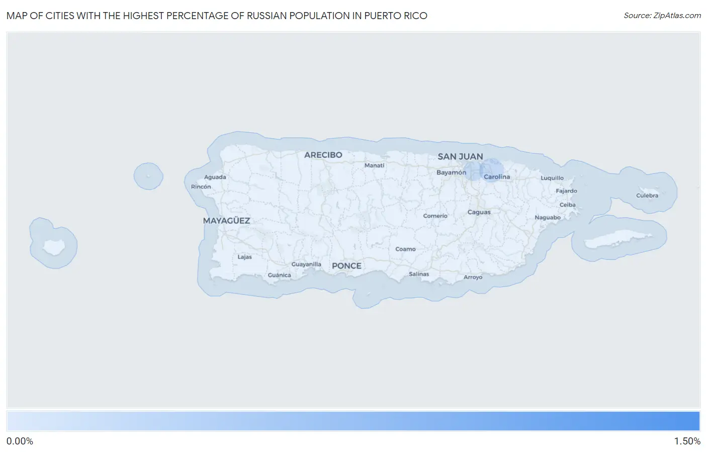 Cities with the Highest Percentage of Russian Population in Puerto Rico Map