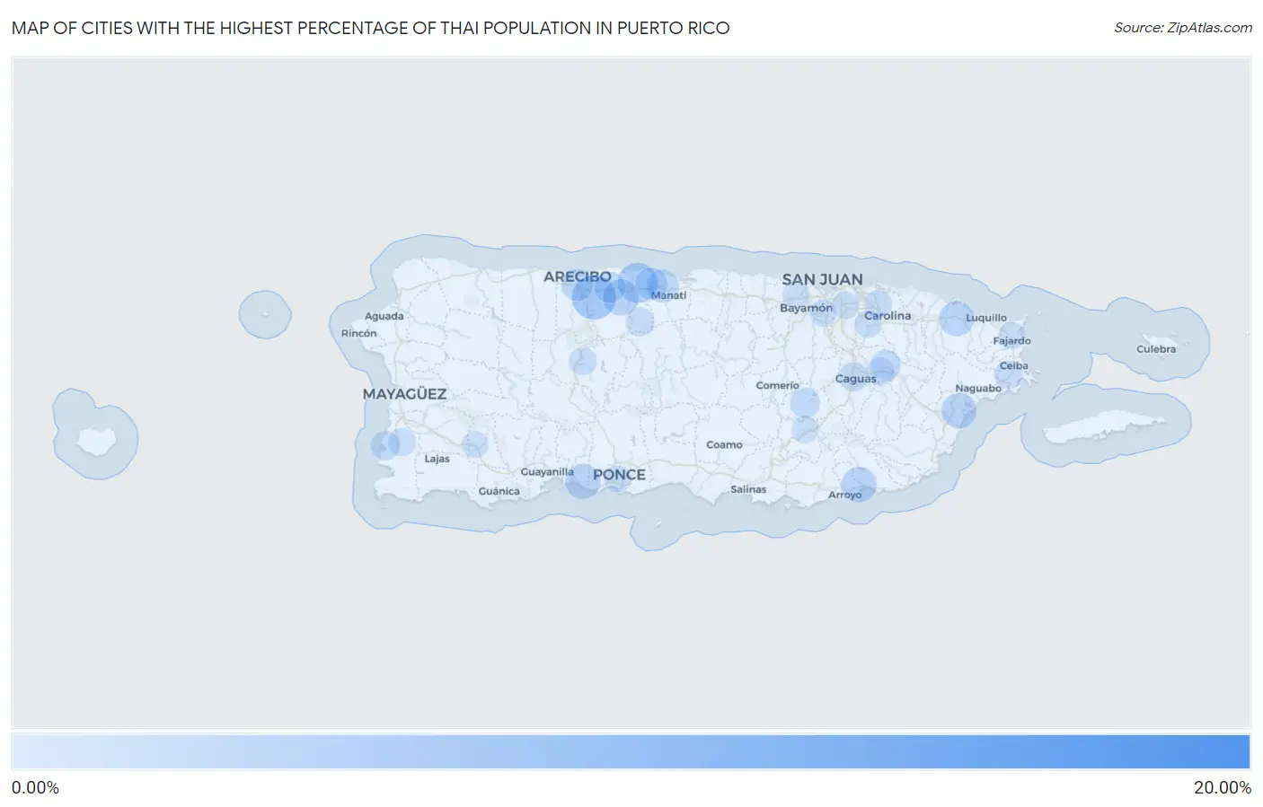 Cities with the Highest Percentage of Thai Population in Puerto Rico Map