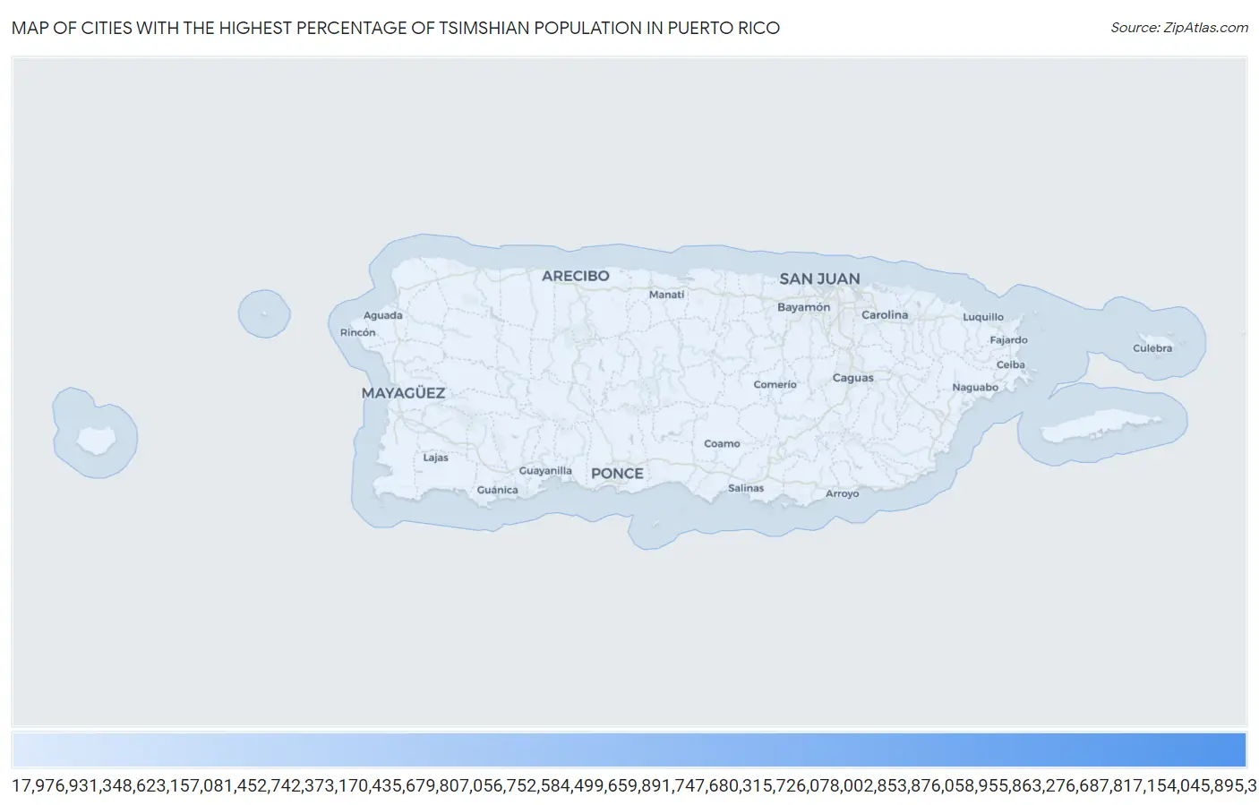 Cities with the Highest Percentage of Tsimshian Population in Puerto Rico Map