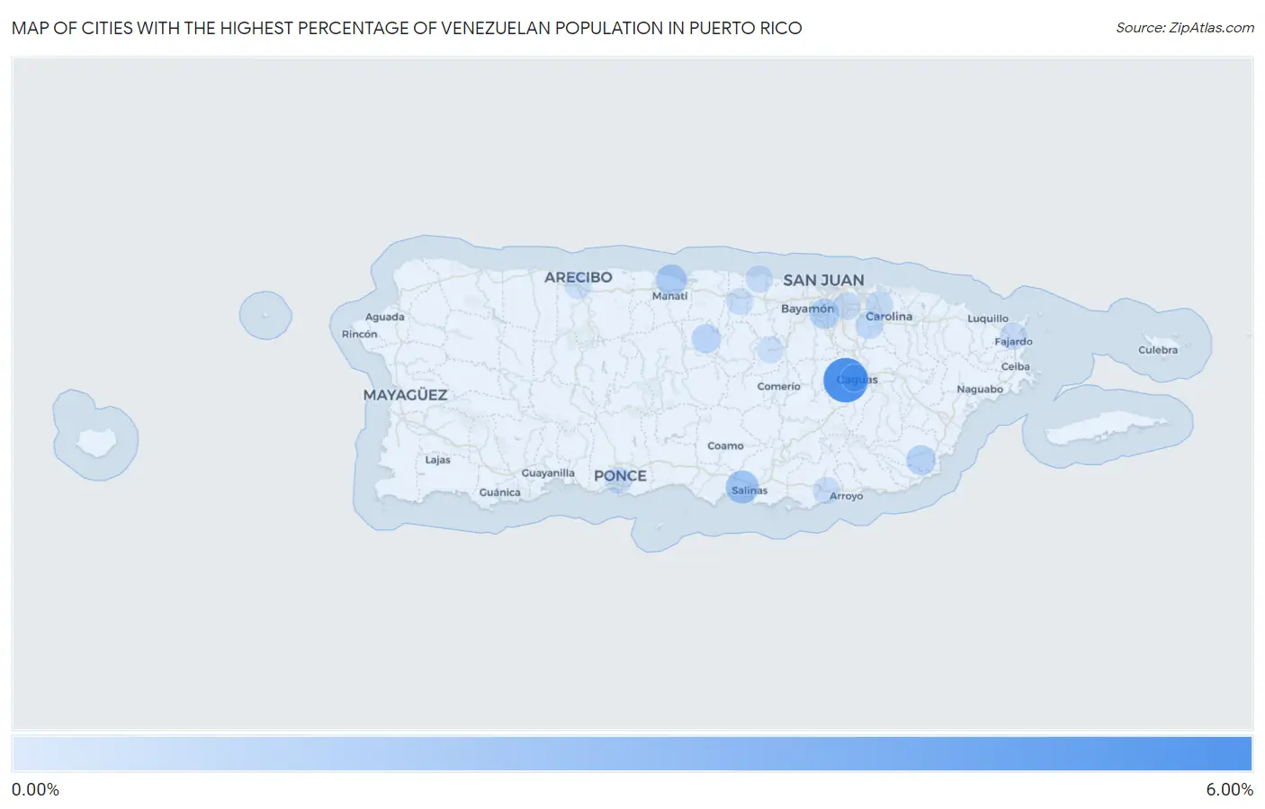Cities with the Highest Percentage of Venezuelan Population in Puerto Rico Map