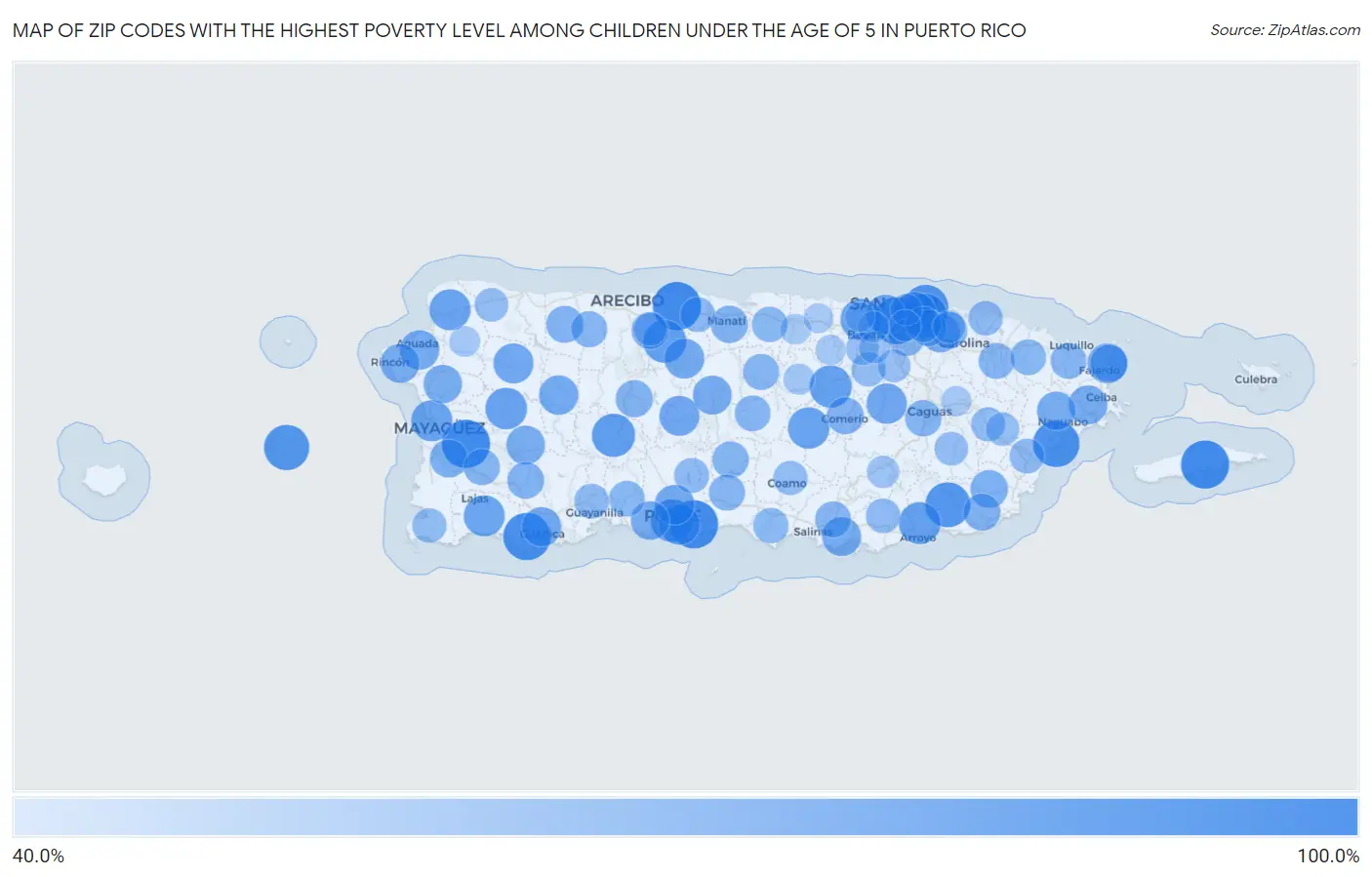 Zip Codes with the Highest Poverty Level Among Children Under the Age of 5 in Puerto Rico Map