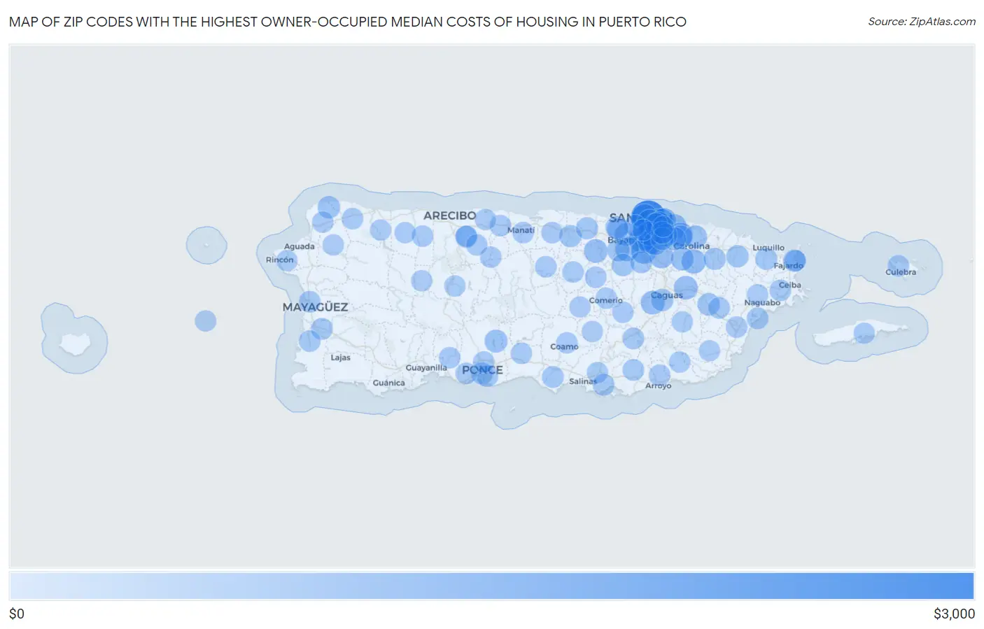 Zip Codes with the Highest Owner-Occupied Median Costs of Housing in Puerto Rico Map