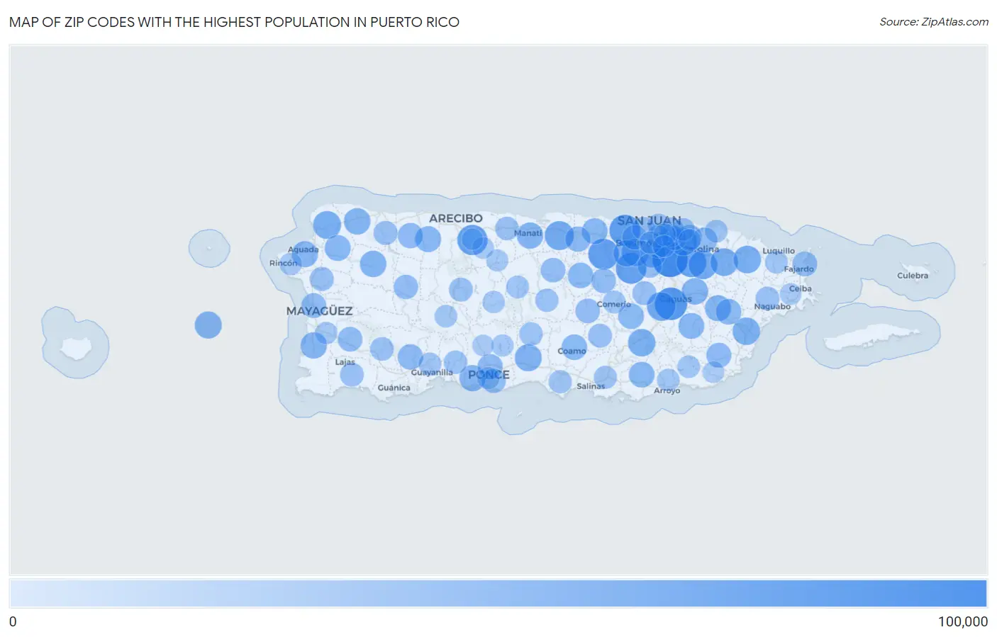 Zip Codes with the Highest Population in Puerto Rico Map