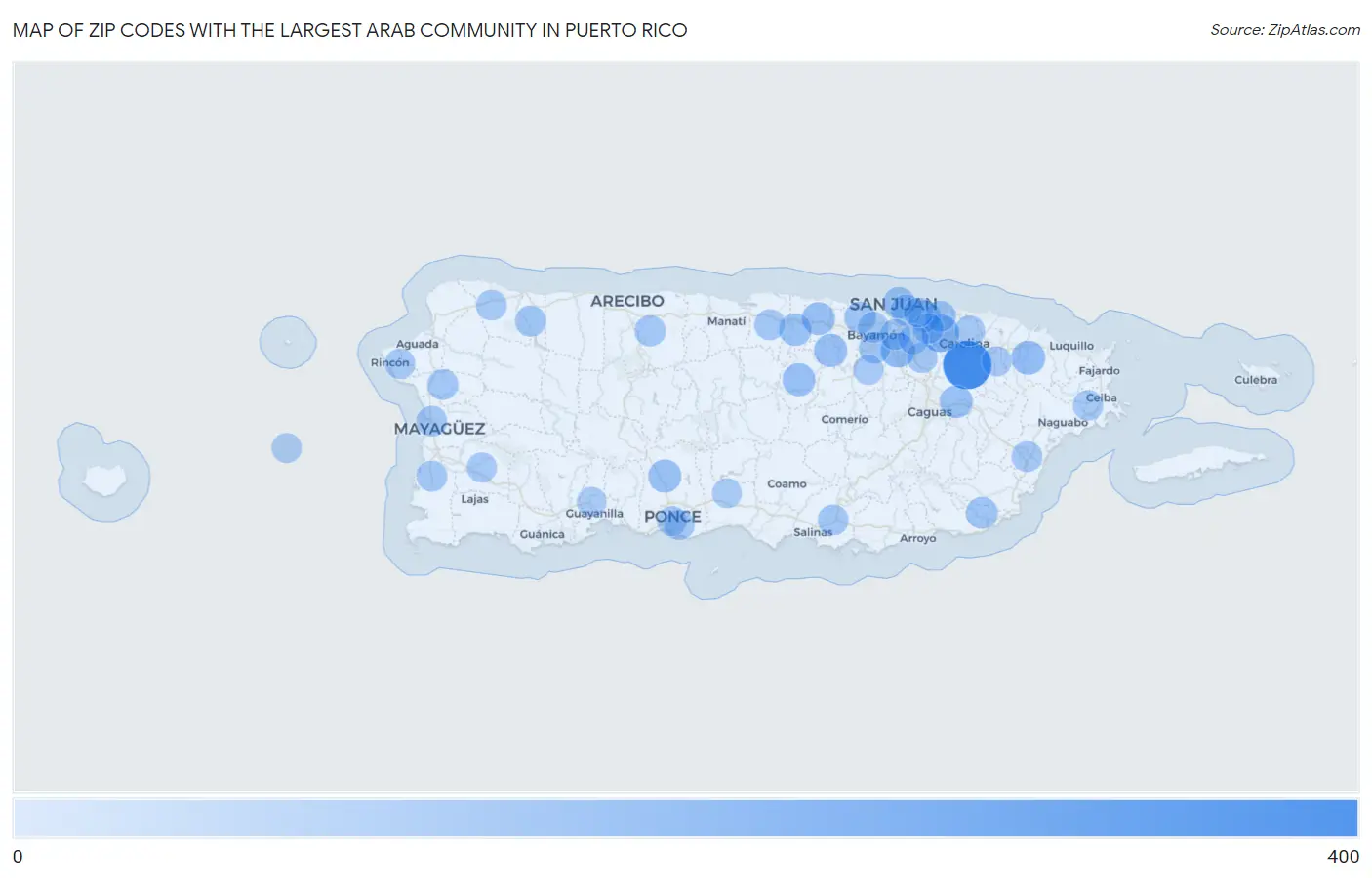 Zip Codes with the Largest Arab Community in Puerto Rico Map