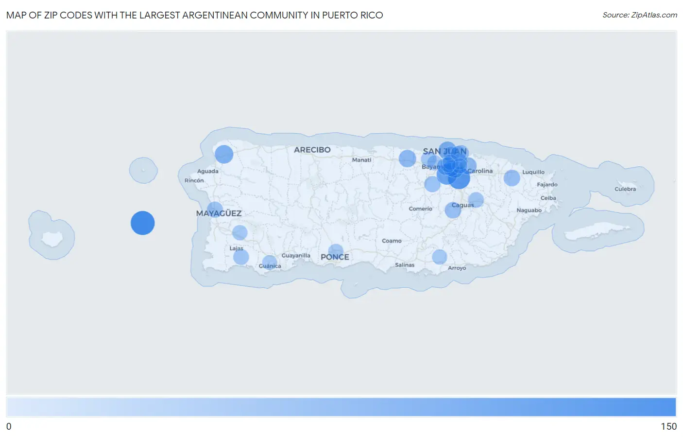Zip Codes with the Largest Argentinean Community in Puerto Rico Map