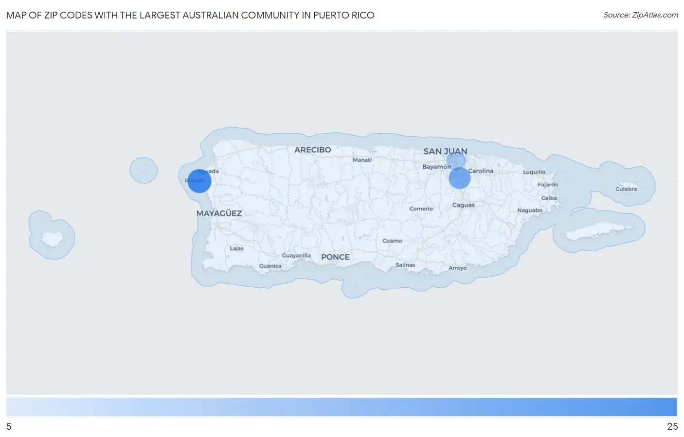 Zip Codes with the Largest Australian Community in Puerto Rico Map