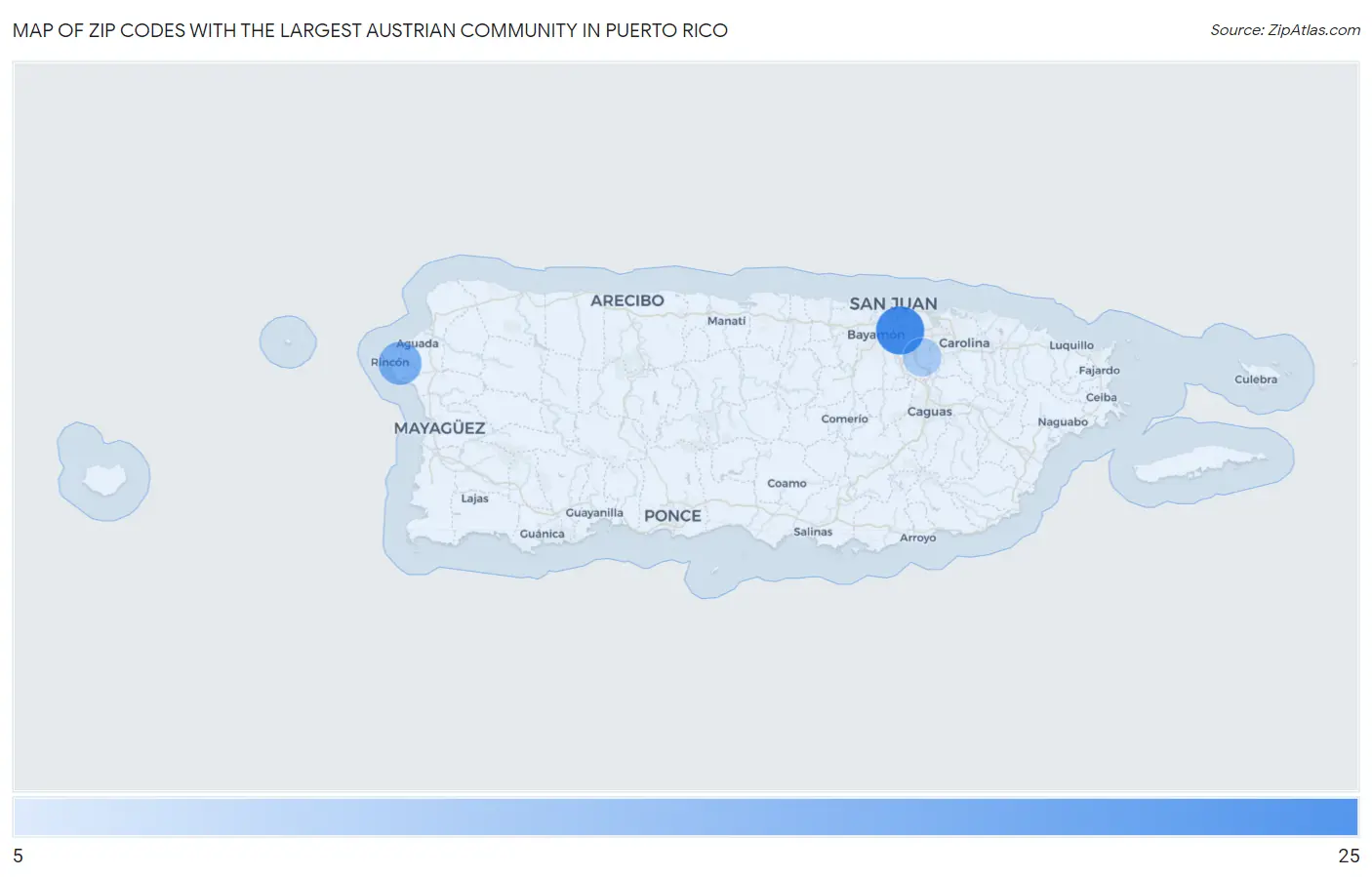 Zip Codes with the Largest Austrian Community in Puerto Rico Map